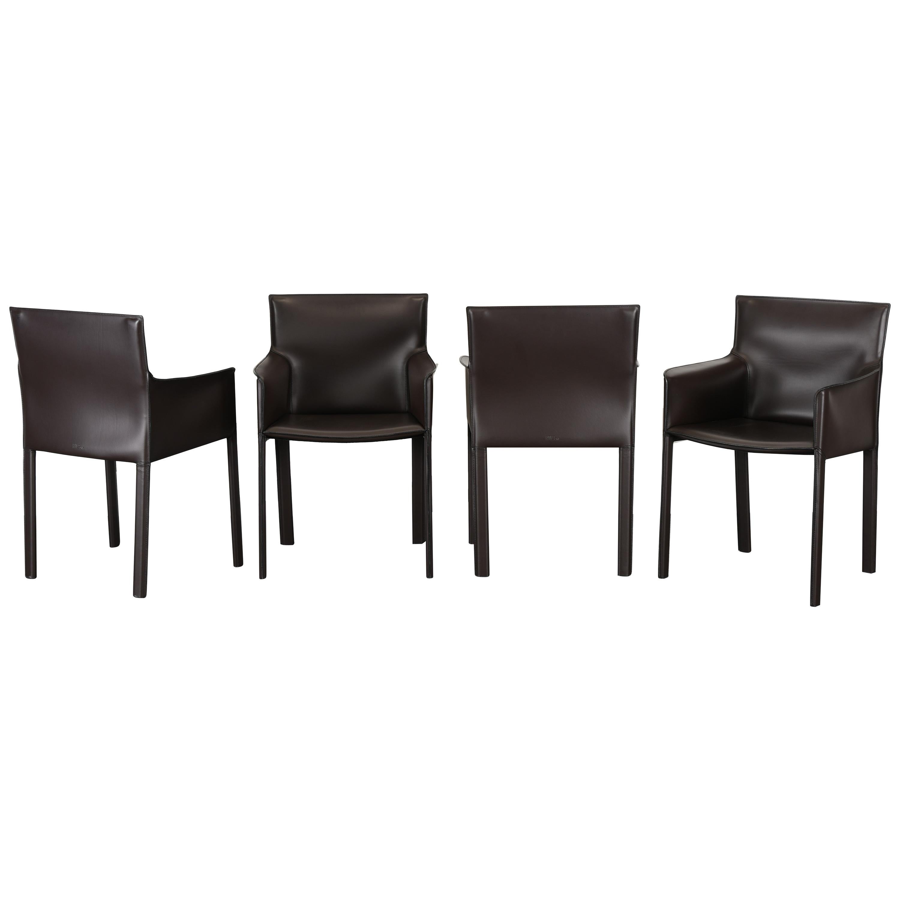 Four Leather Dining Chairs by Enrico Pellizzoni, 2000s