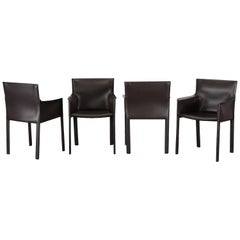 Quatre chaises de salle à manger en cuir d'Enrico Pellizzoni, années 2000