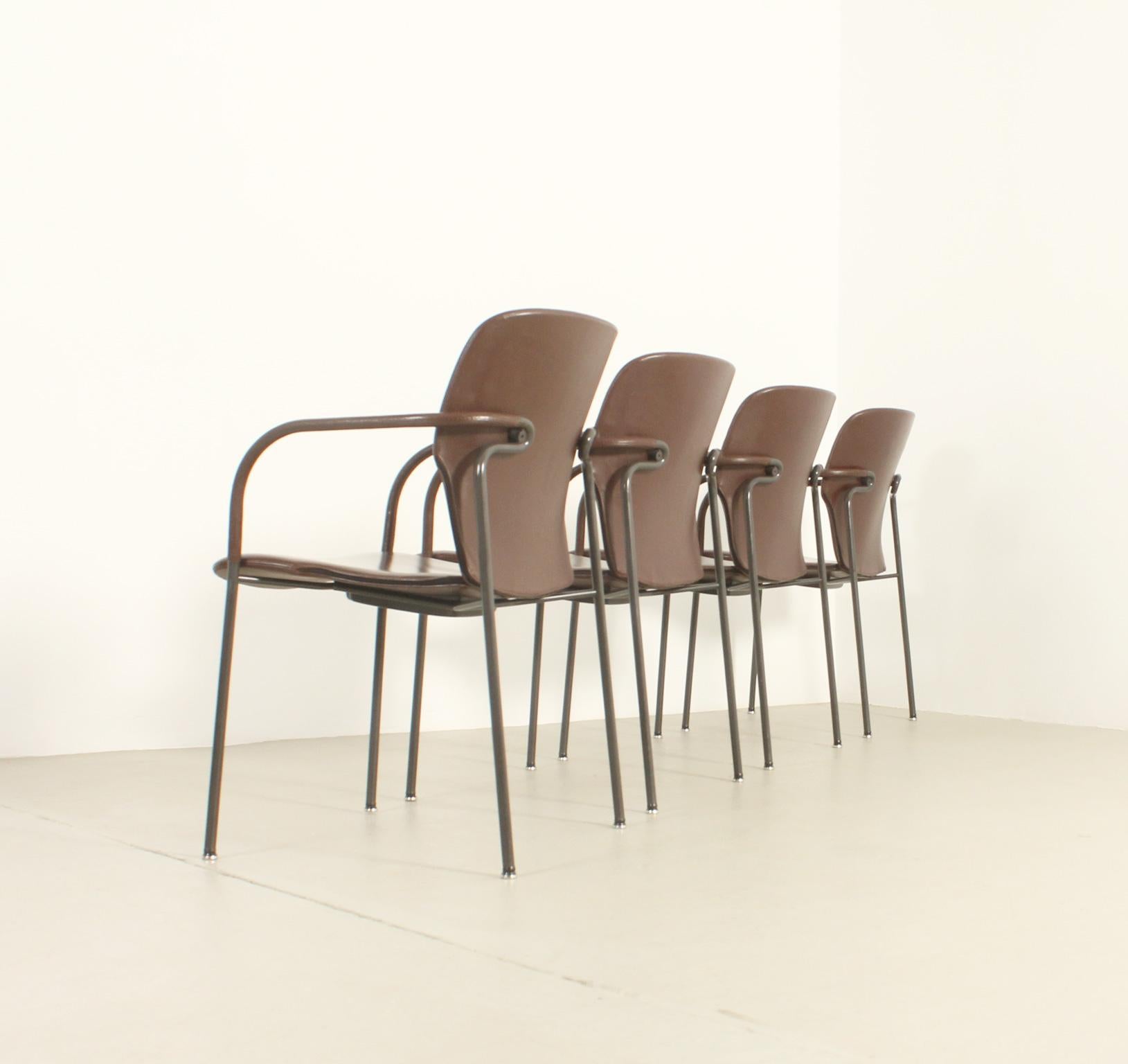 Four Leather Lalanda Chairs by Gianfranco Frattini, 1980's For Sale 8