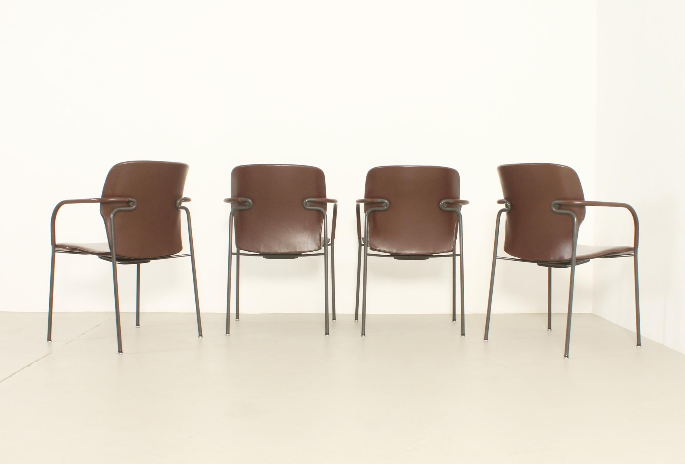 Four Leather Lalanda Chairs by Gianfranco Frattini, 1980's For Sale 9