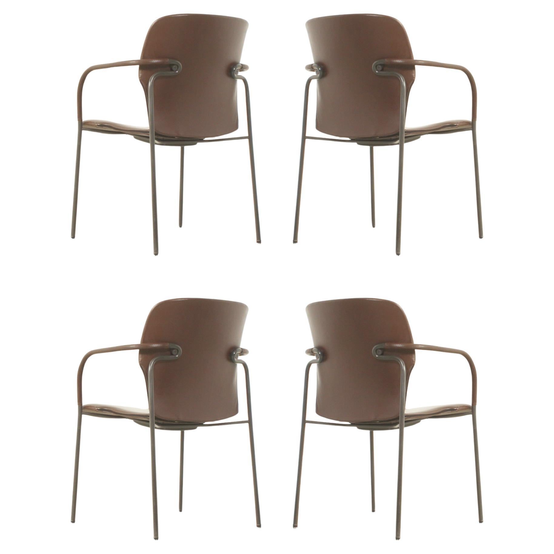 Four Leather Lalanda Chairs by Gianfranco Frattini, 1980's For Sale