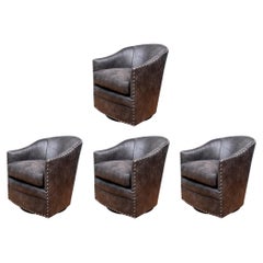 Four Leather Swivel Club Chairs by Arhaus