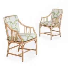 Vier mit Leder umwickelte Balboa-Stühle aus Rattan mit Spieltisch aus Rattan von McGuire