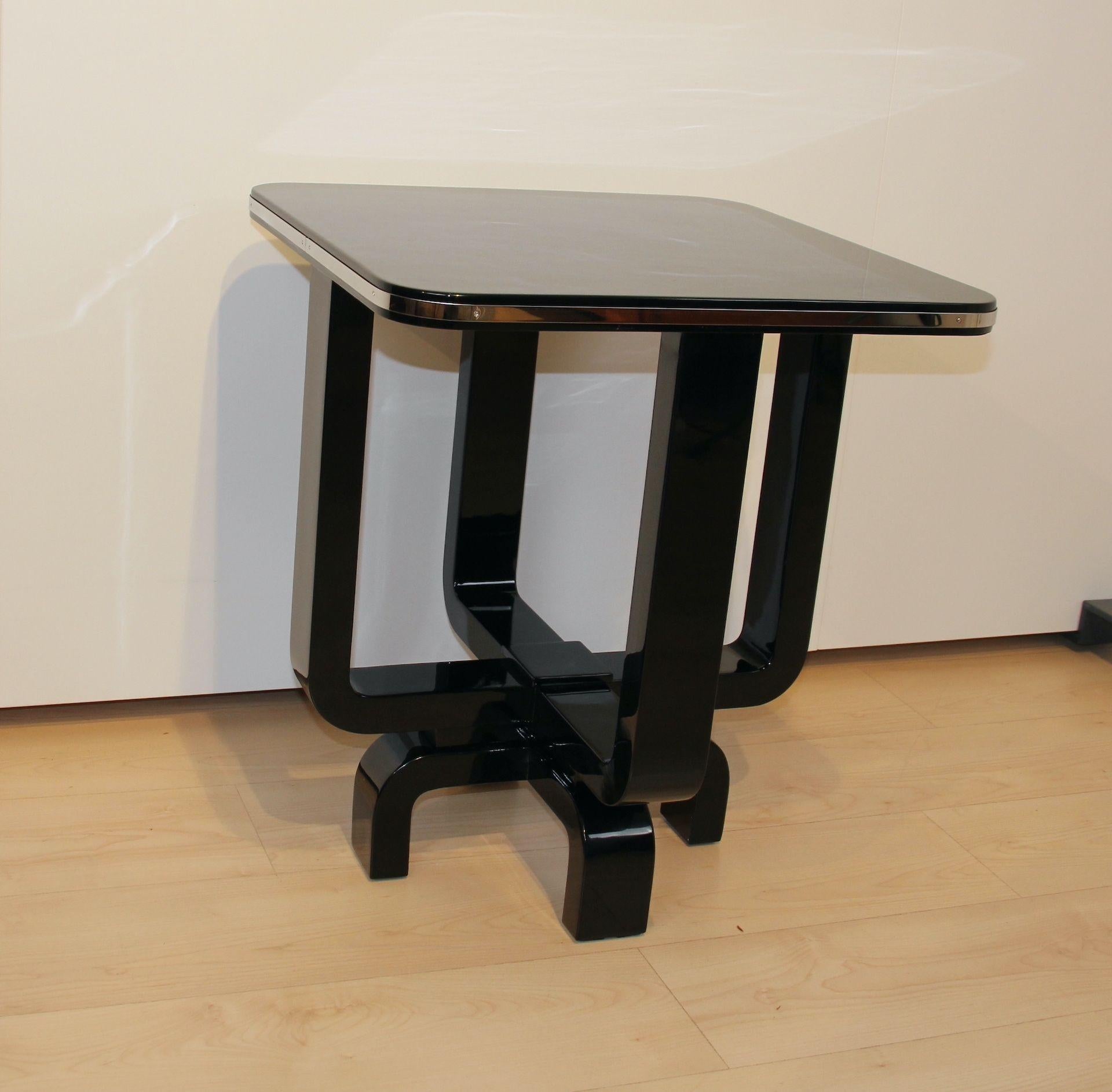Mid-19th Century Four-legged Art Deco Side Table, Black Lacquer and Metal, France circa 193