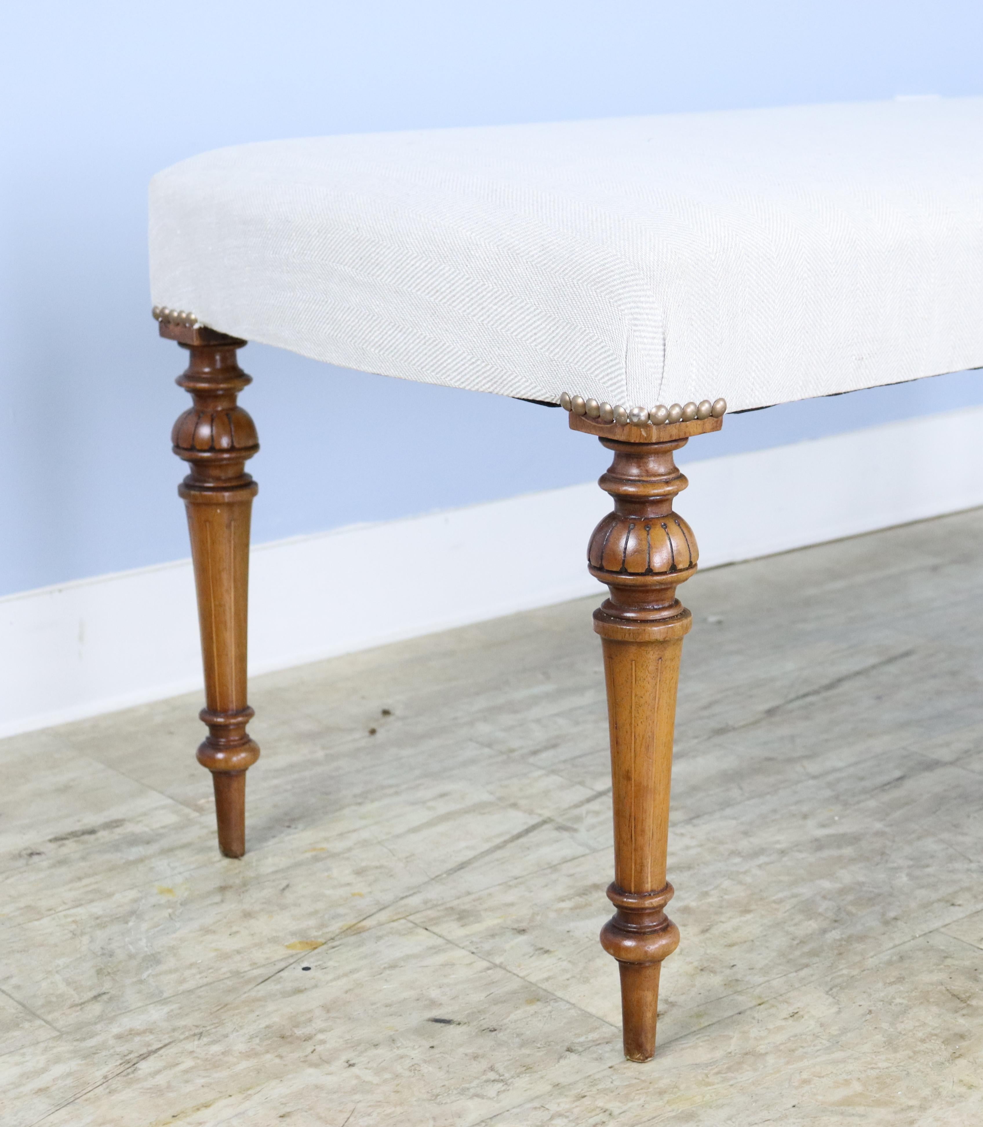 Four Legged Mahogany Stool, Inlayed Legs In Good Condition For Sale In Port Chester, NY