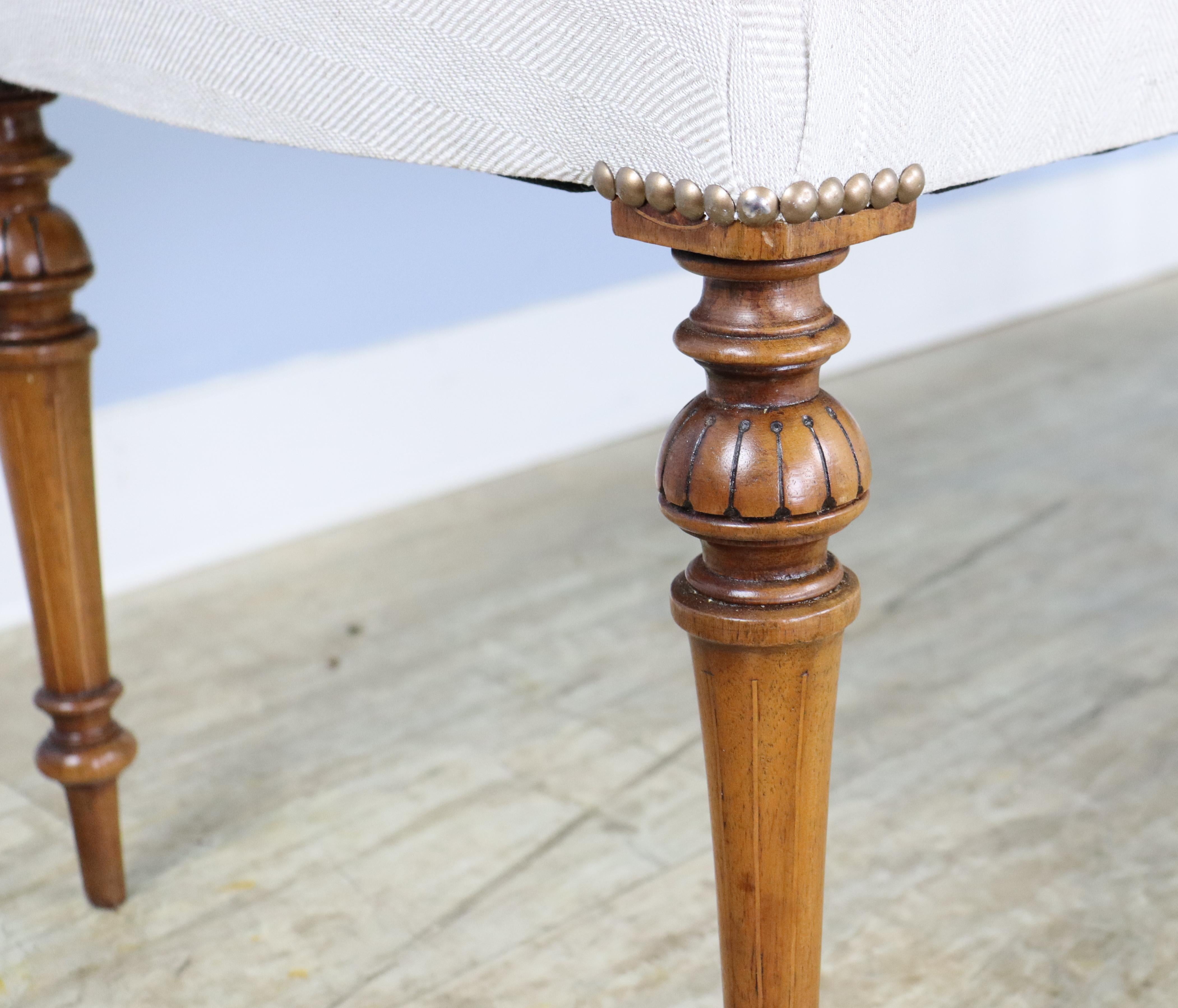 19th Century Four Legged Mahogany Stool, Inlayed Legs For Sale