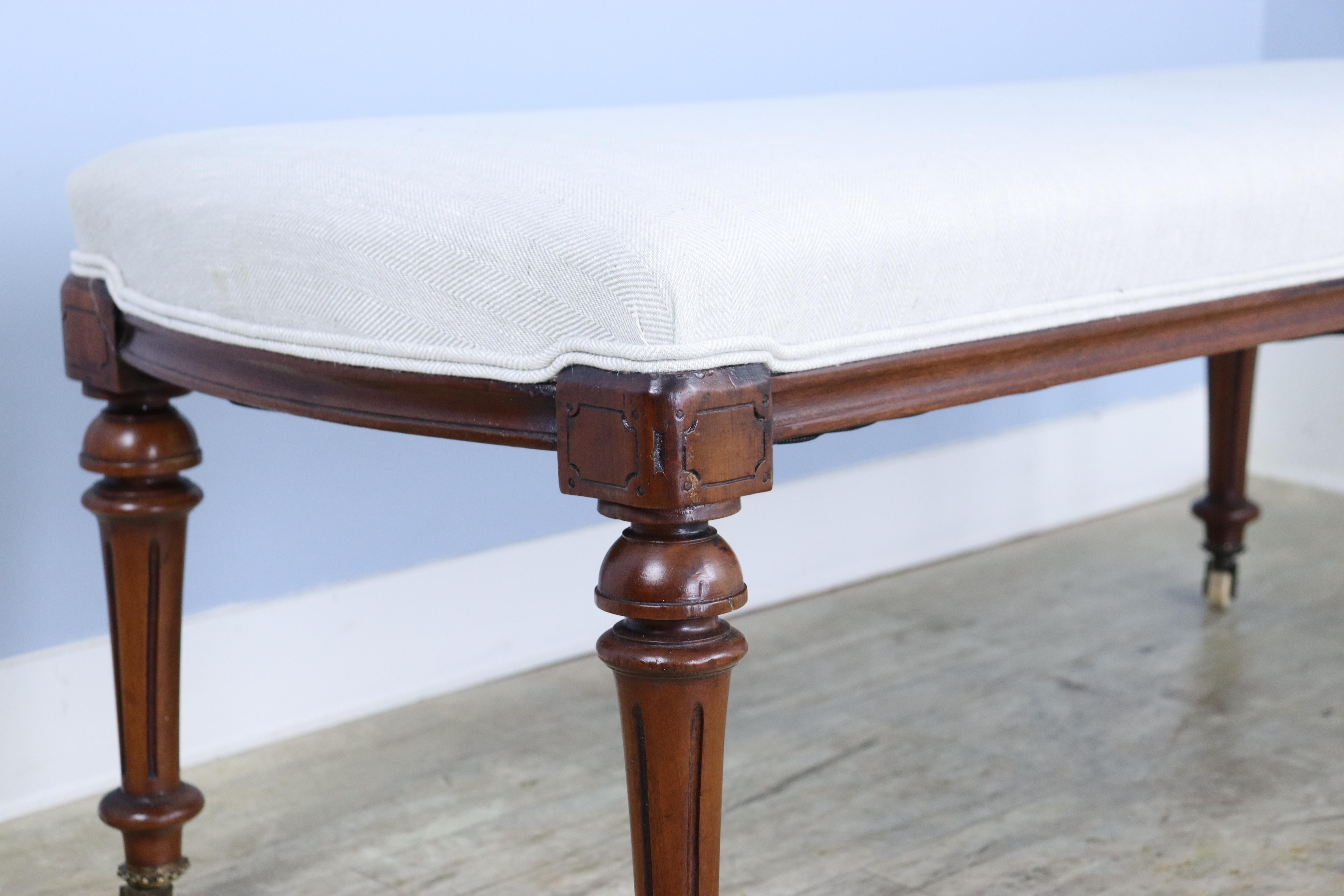 Four Legged Mahogany Stool with Castors In Good Condition For Sale In Port Chester, NY