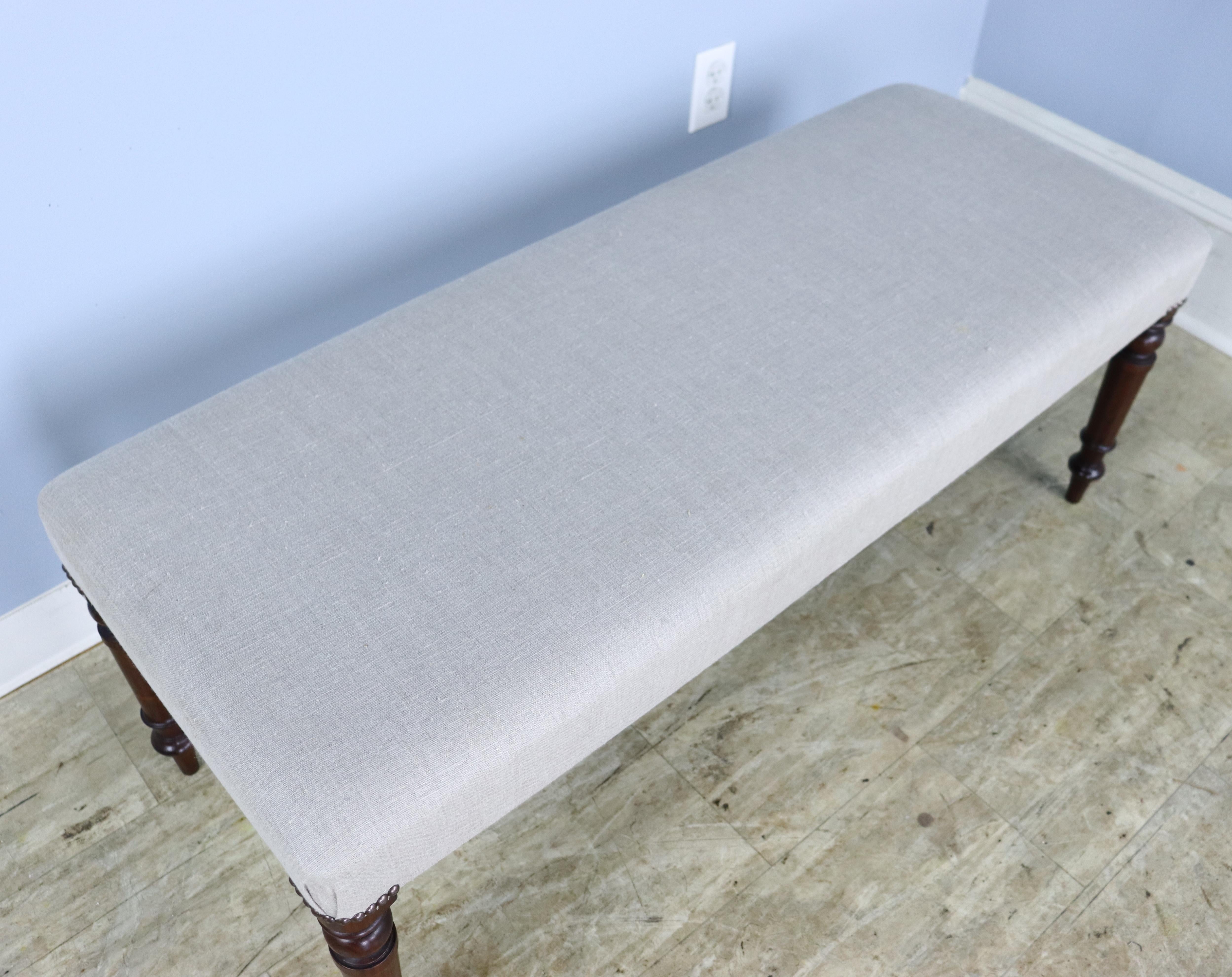 19th Century Four Legged Mahogany Upholstered Bench