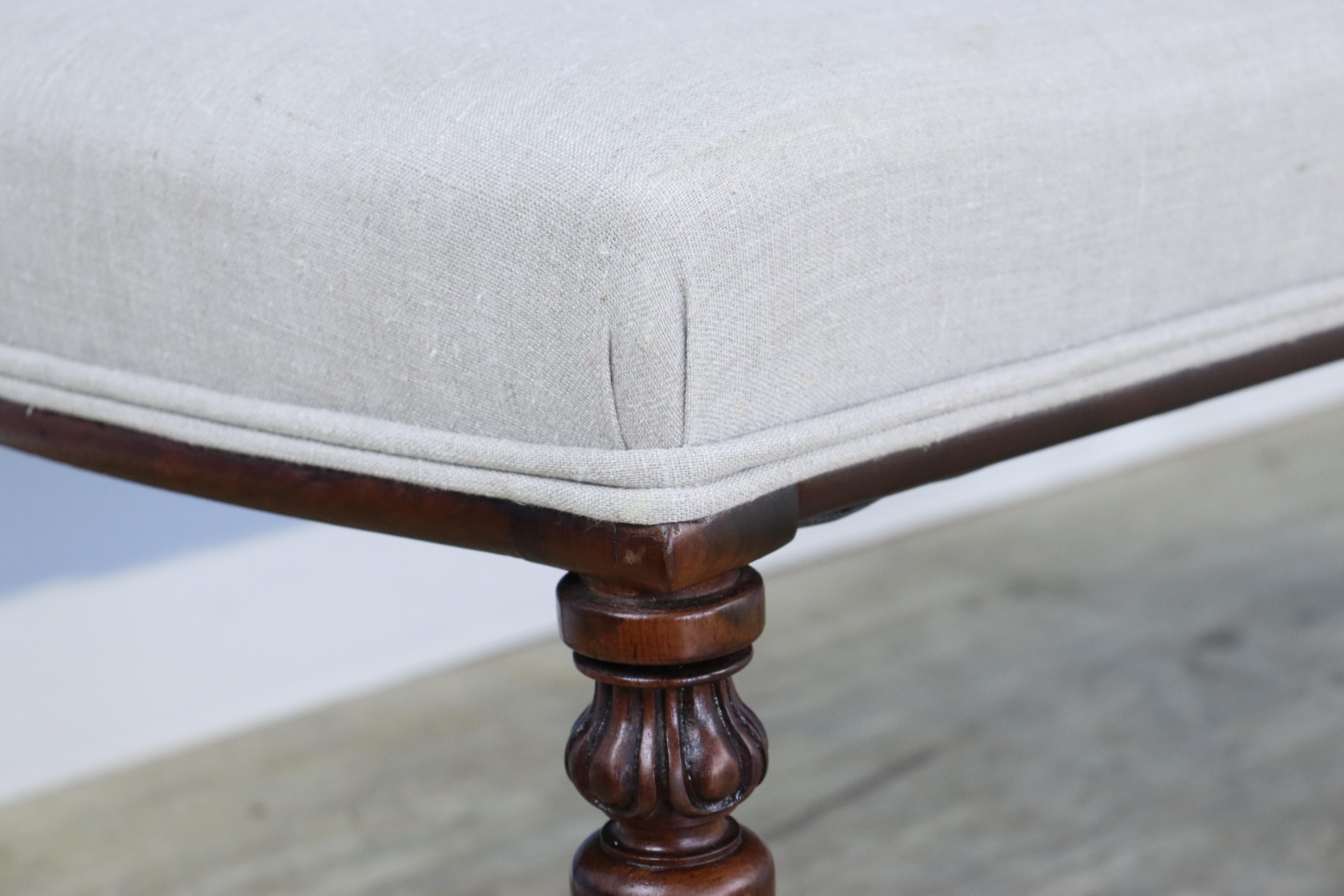 19th Century Four Legged Mahogany Upholstered Bench A For Sale