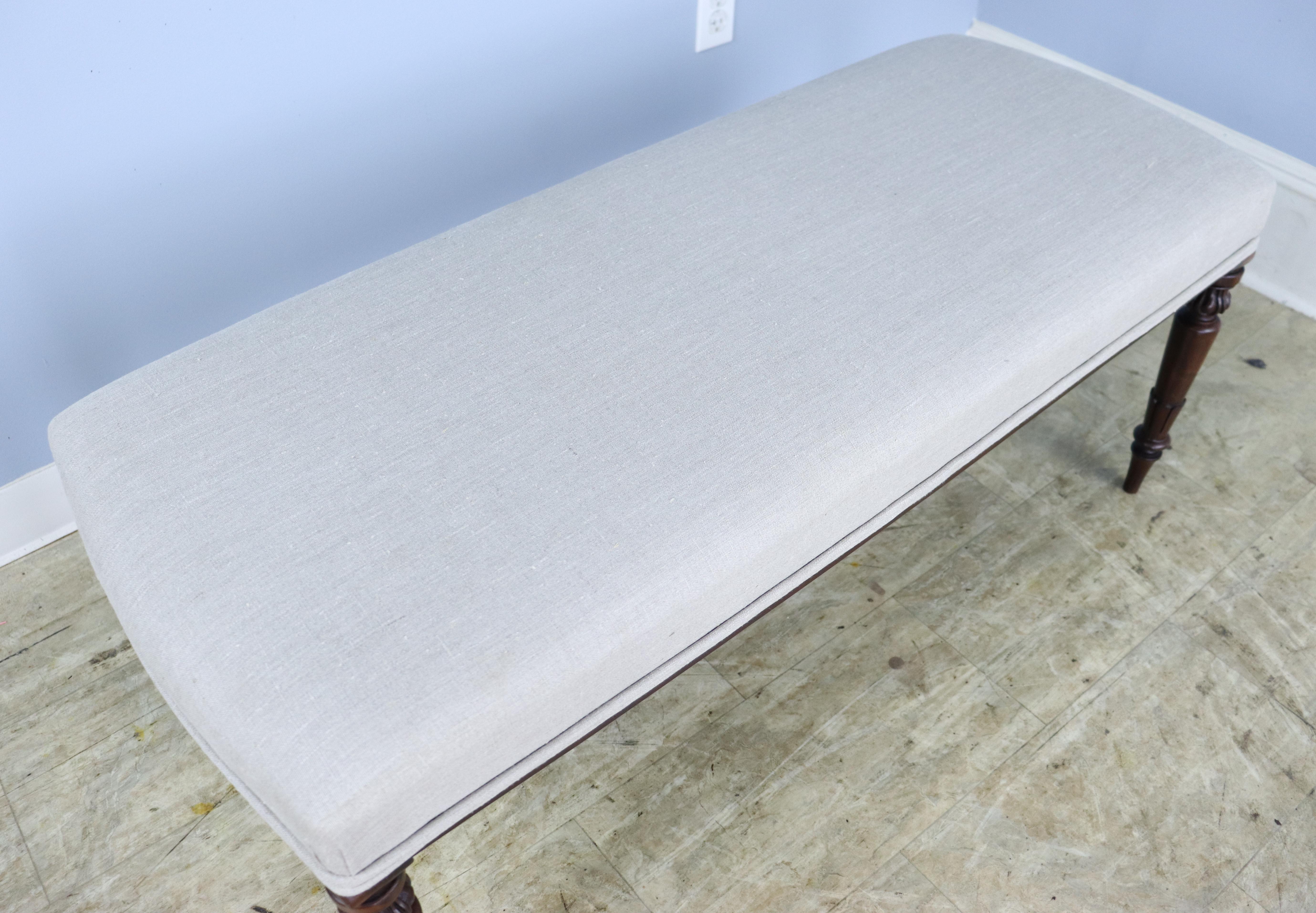 Four Legged Mahogany Upholstered Bench A For Sale 1