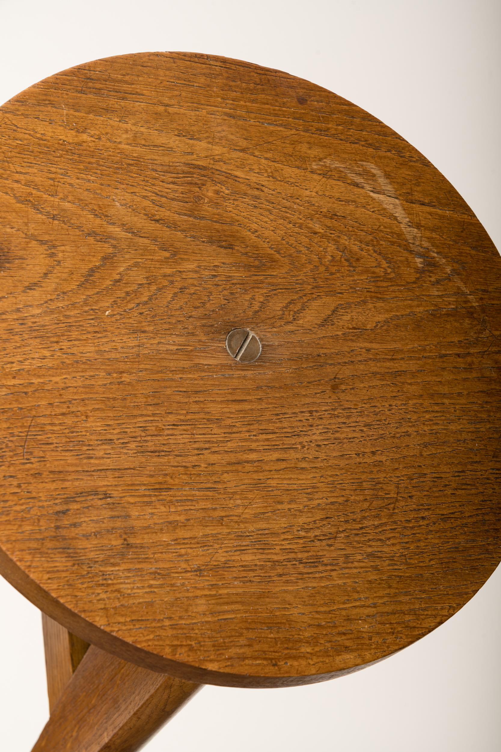 French Four Legged Minimalist Oak Stool in the style of Jeanneret, France 1960's For Sale