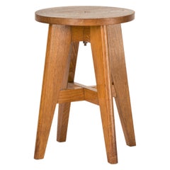 Four Legged Minimalist Oak Stool in the style of Jeanneret, France 1960
s
