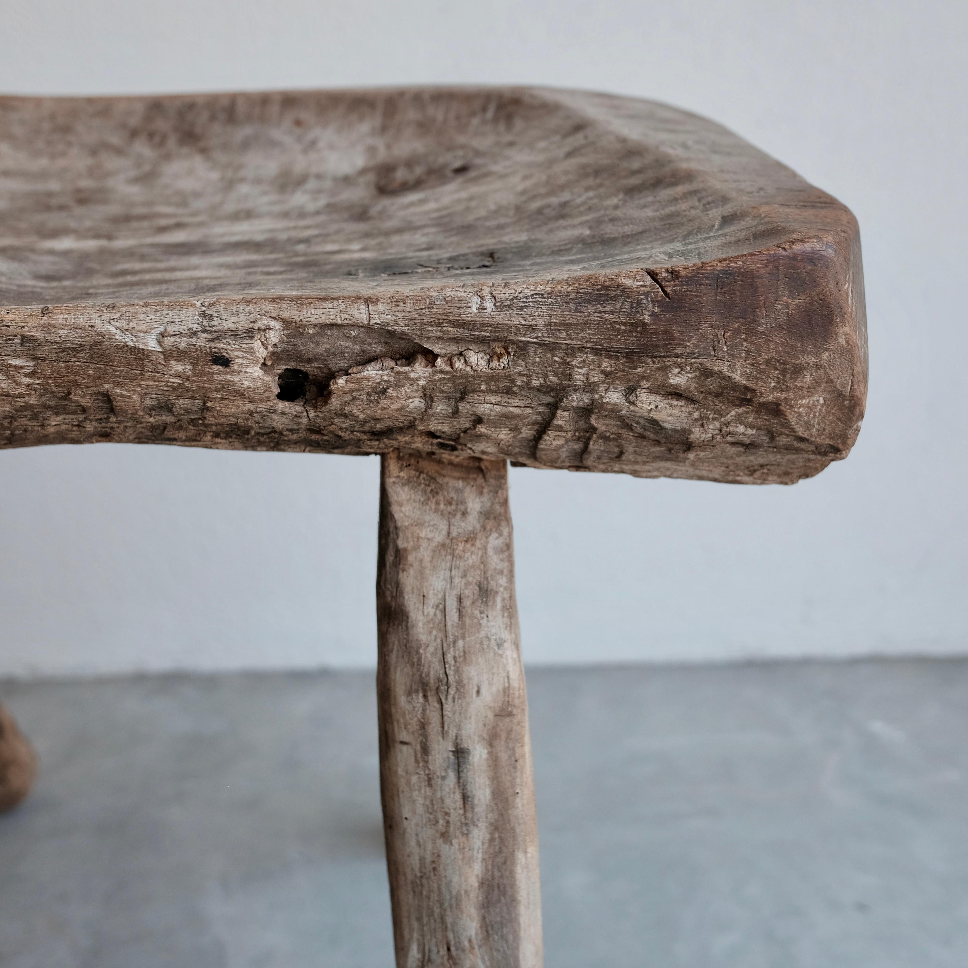 Hand-Carved Four Legged Primitive Stool from Mexico