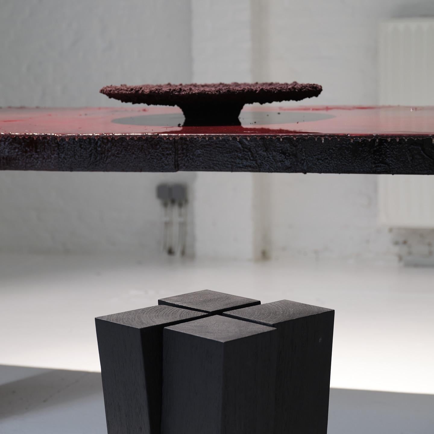 Four Legs Burnt and Waxed Iroko Wood Stool by Arno Declercq For Sale 3