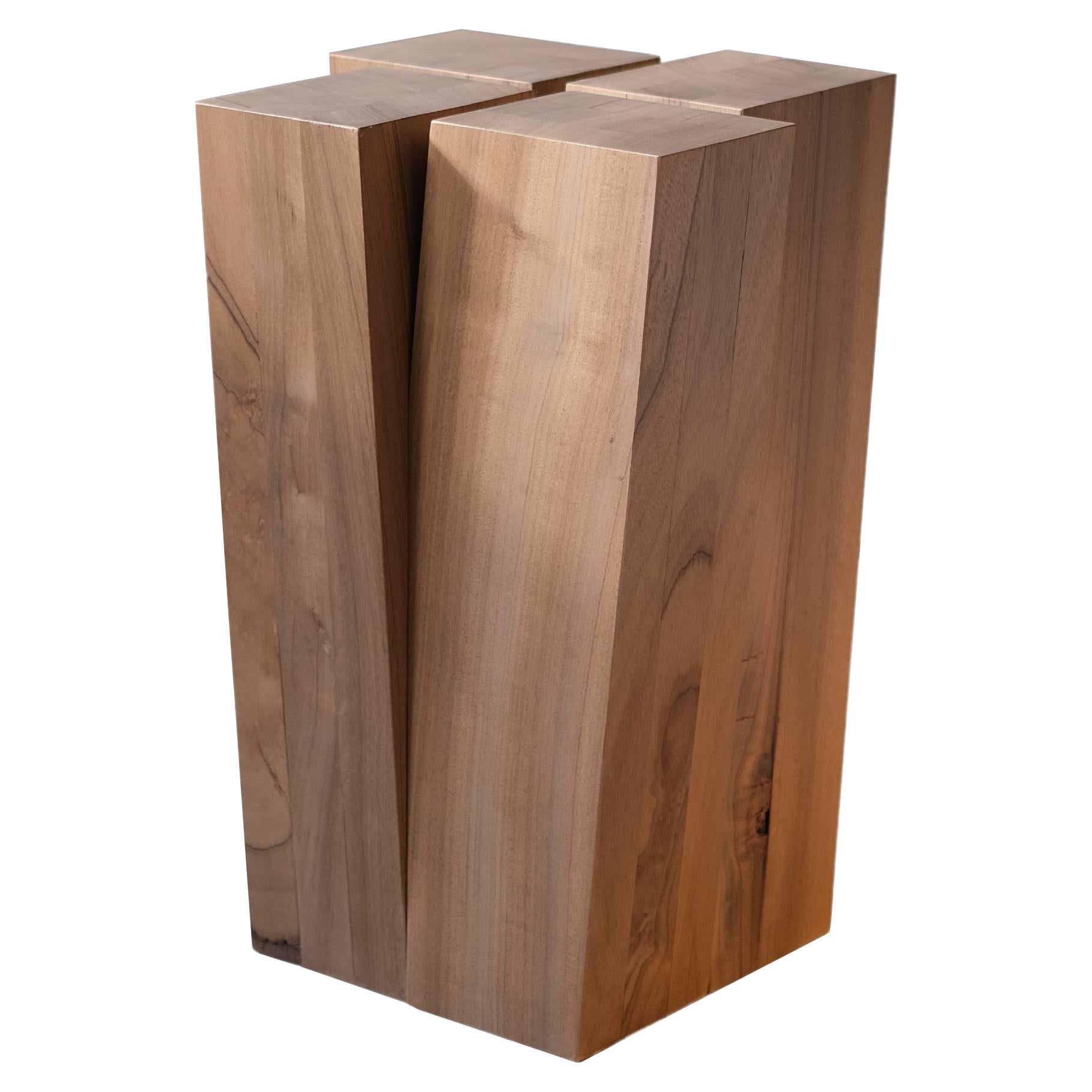 Four Legs Natural African Walnut Wood Stool by Arno Declercq