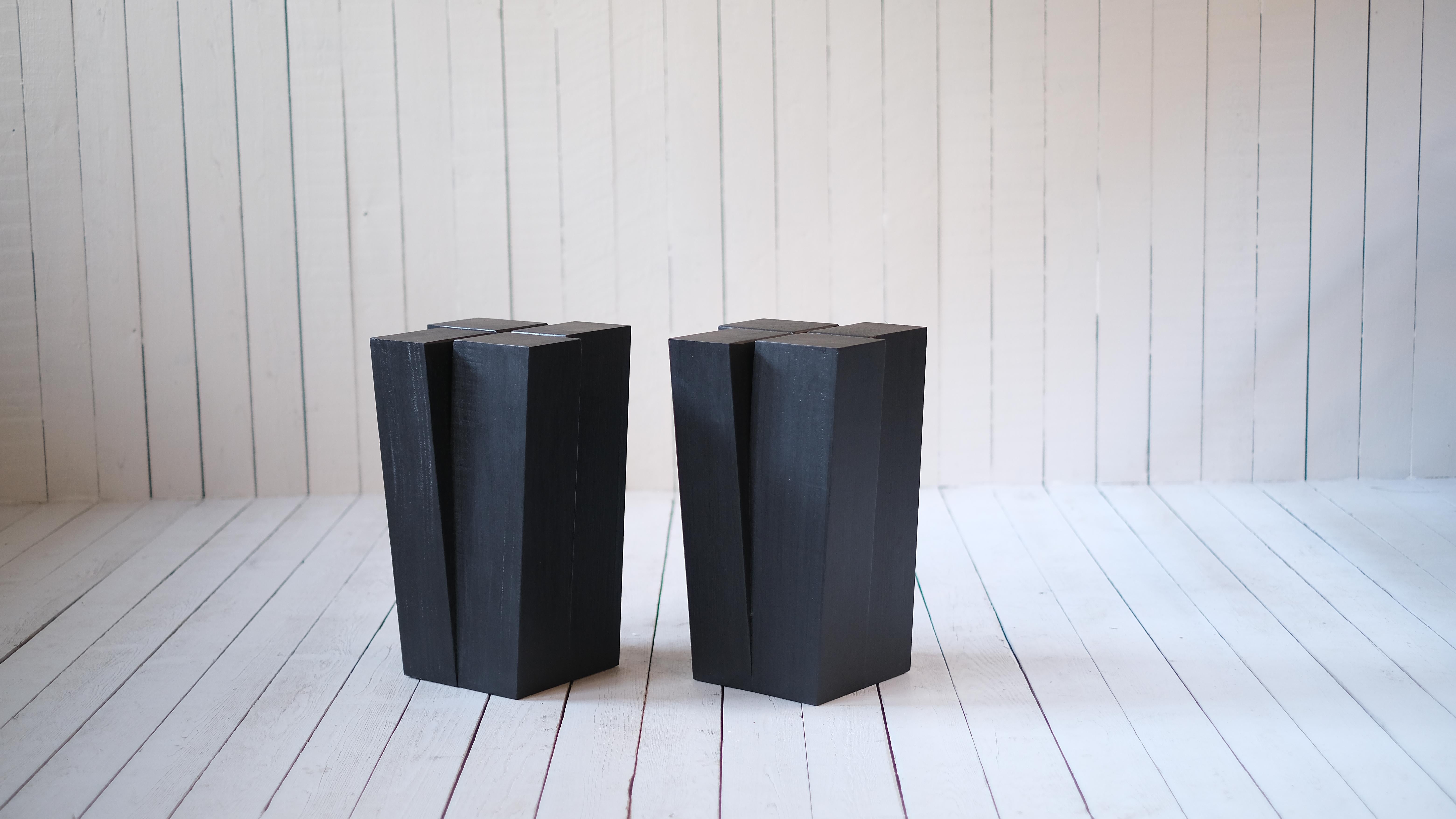 Modern Four Legs Burnt and Waxed Iroko Wood Stool by Arno Declercq For Sale