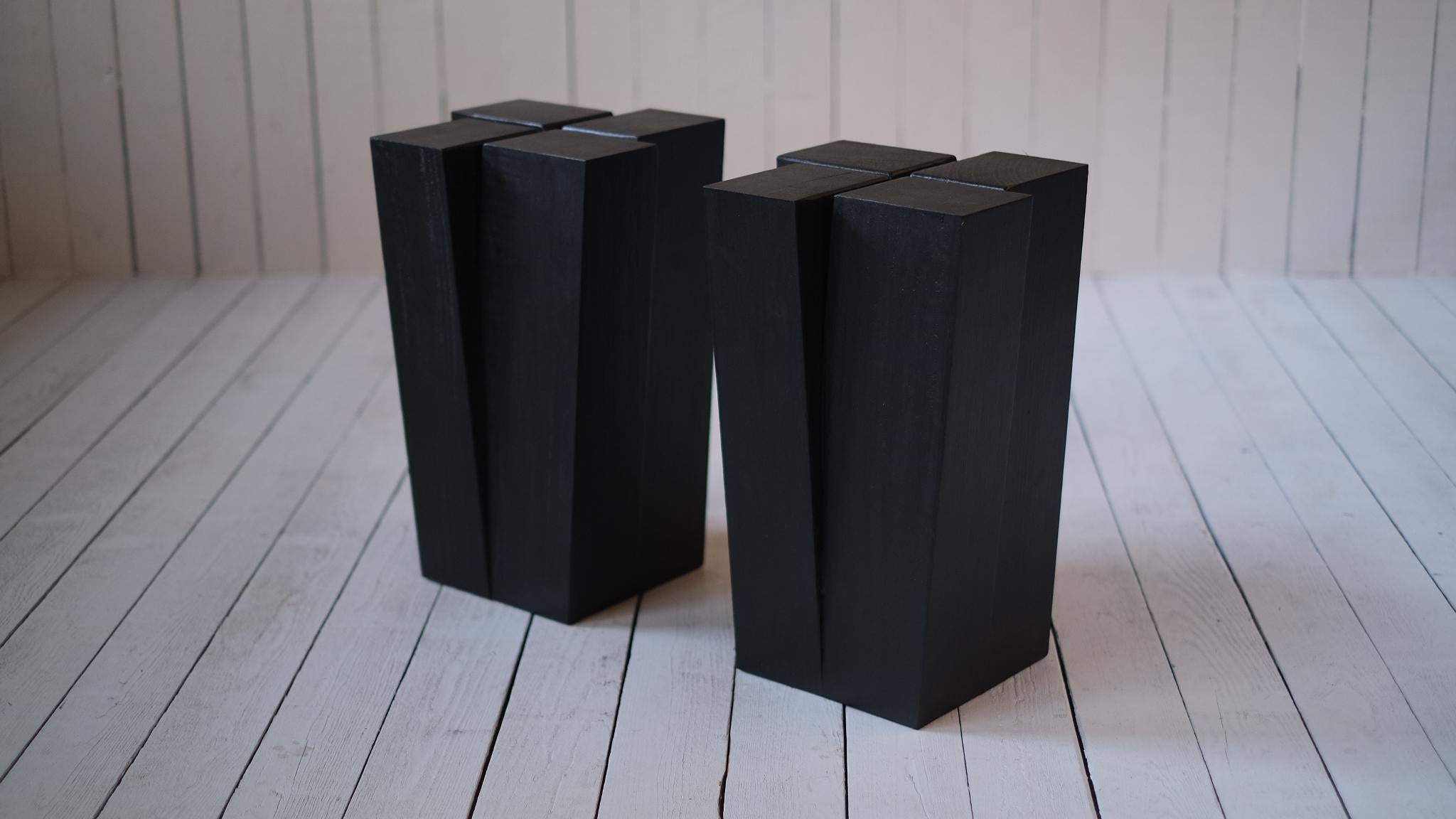 Belgian Four Legs Burnt and Waxed Iroko Wood Stool by Arno Declercq For Sale