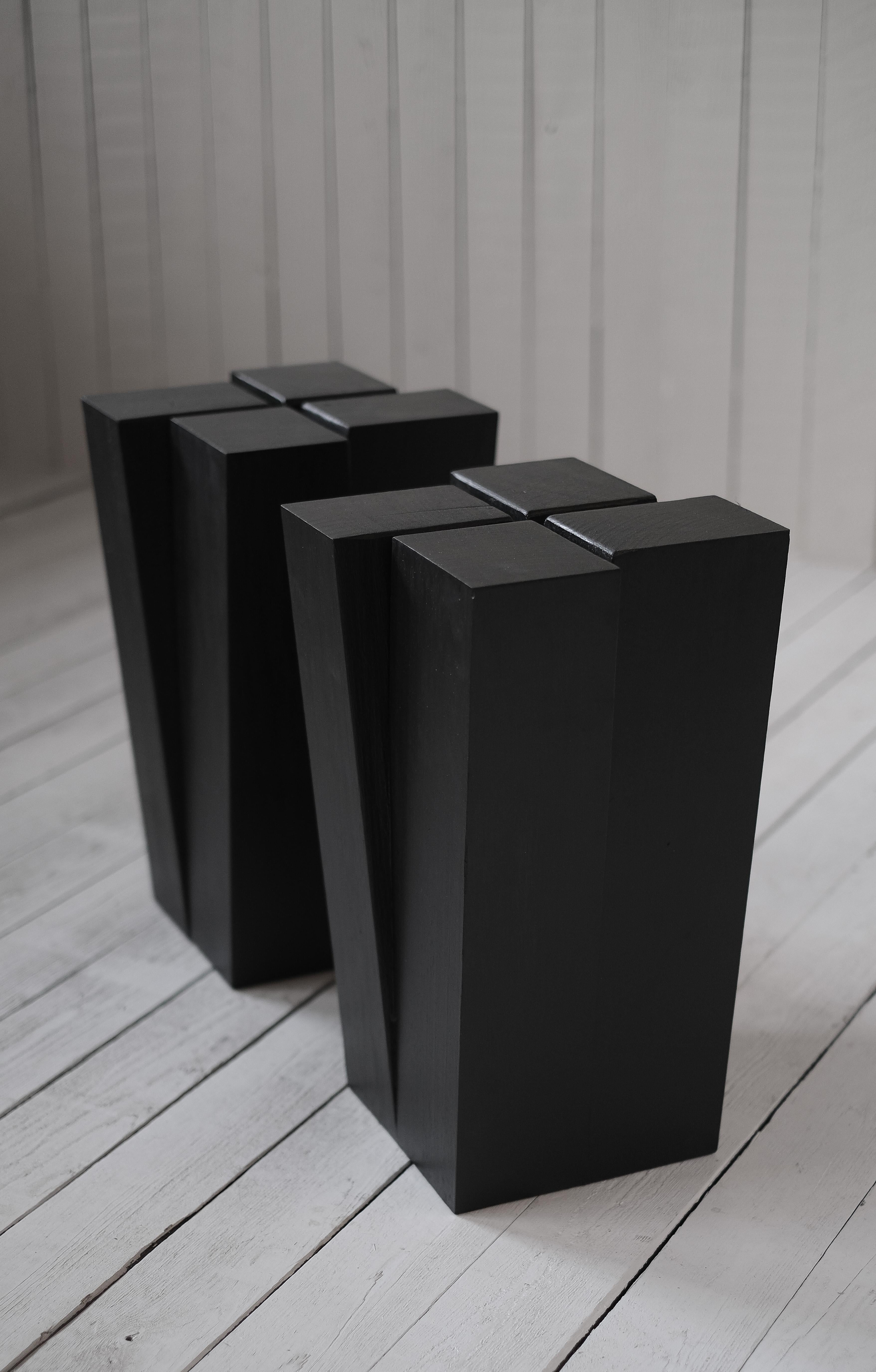 Four Legs Burnt and Waxed Iroko Wood Stool by Arno Declercq In New Condition For Sale In Geneve, CH