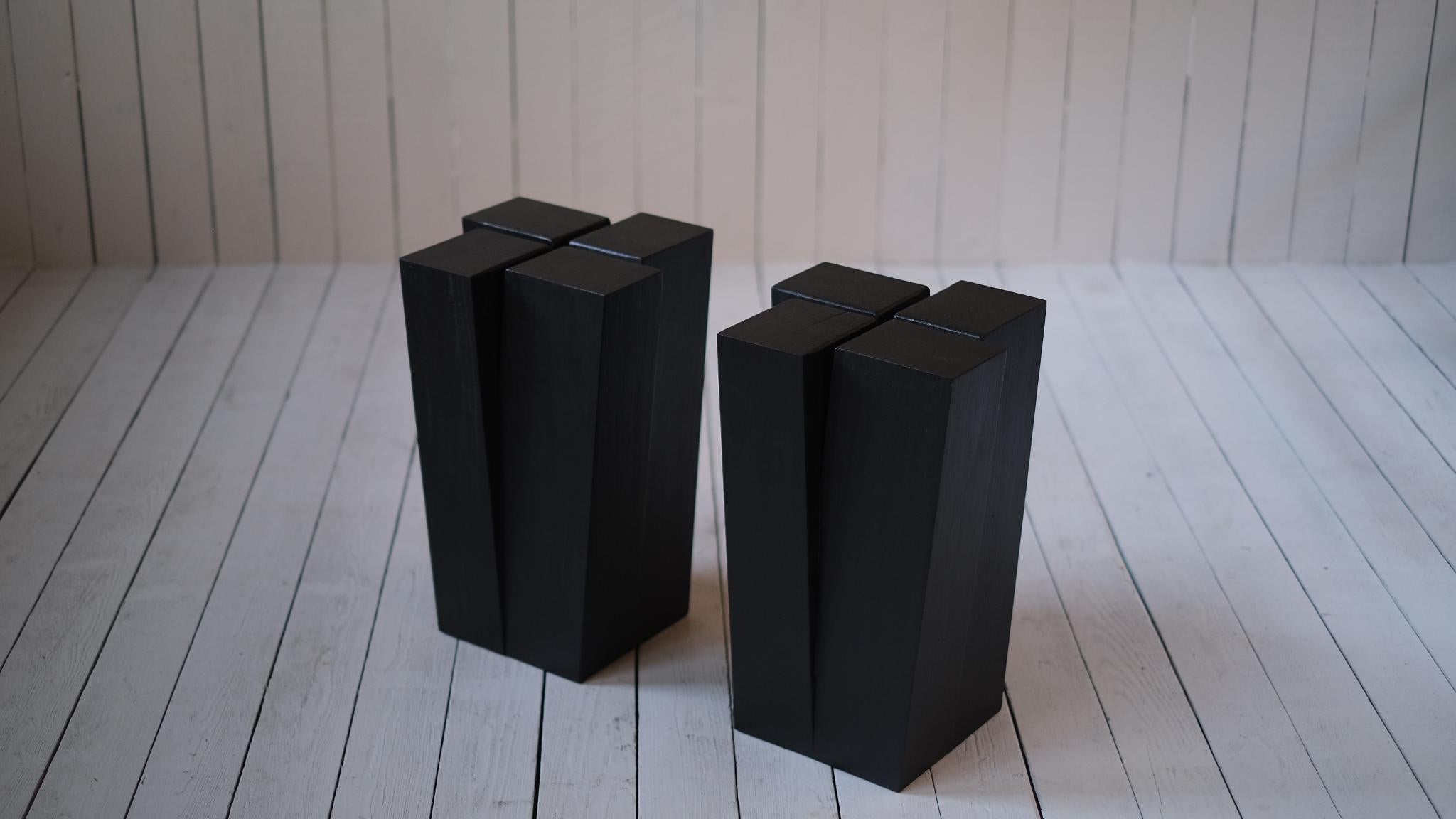 Contemporary Four Legs Burnt and Waxed Iroko Wood Stool by Arno Declercq For Sale