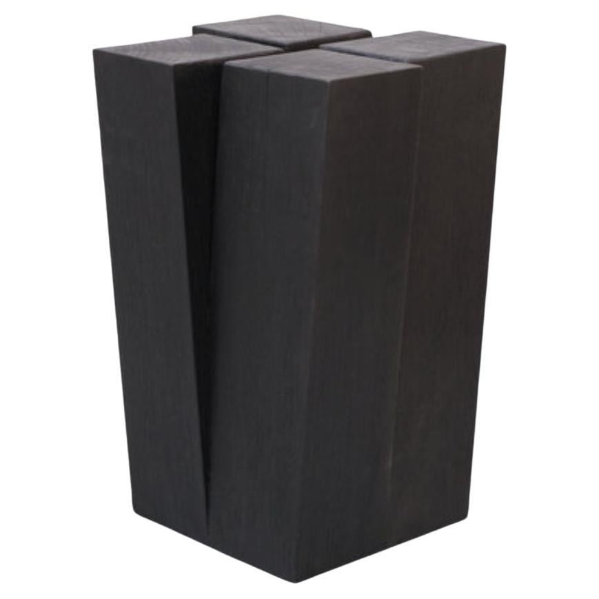 Four Legs Burnt and Waxed Iroko Wood Stool by Arno Declercq