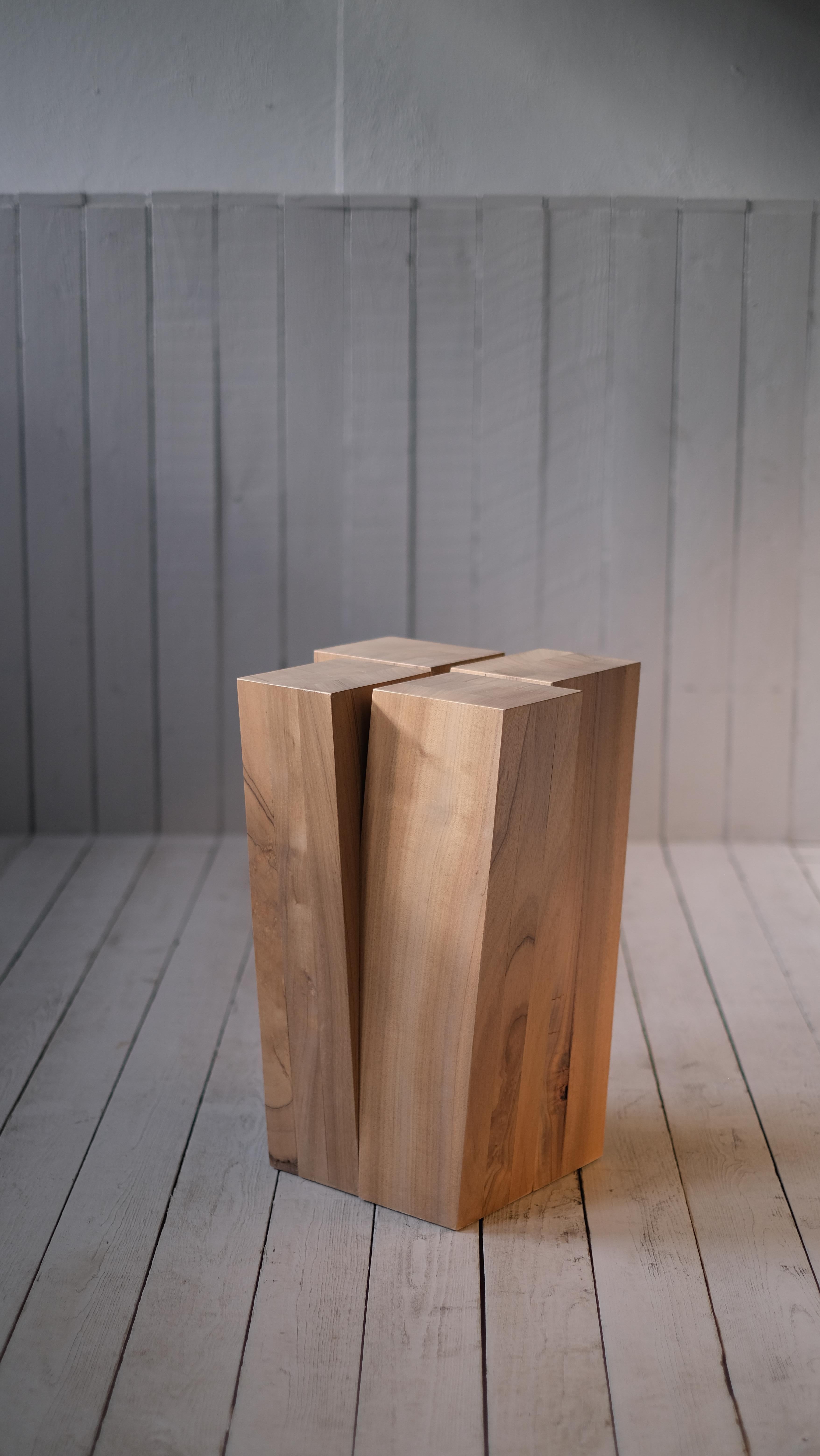 Four legs stool naturel by Arno Declercq
Dimensions: W 32 x D 32 x H 50 cm 
Materials: African walnut

Arno Declercq
Belgian designer and art dealer who makes bespoke objects with passion for design, atmosphere, history and craft. Arno grew up