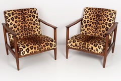 Four Leopard Velvet Armchairs, Hollywood Regency, Edmund Homa, 1960s, Poland