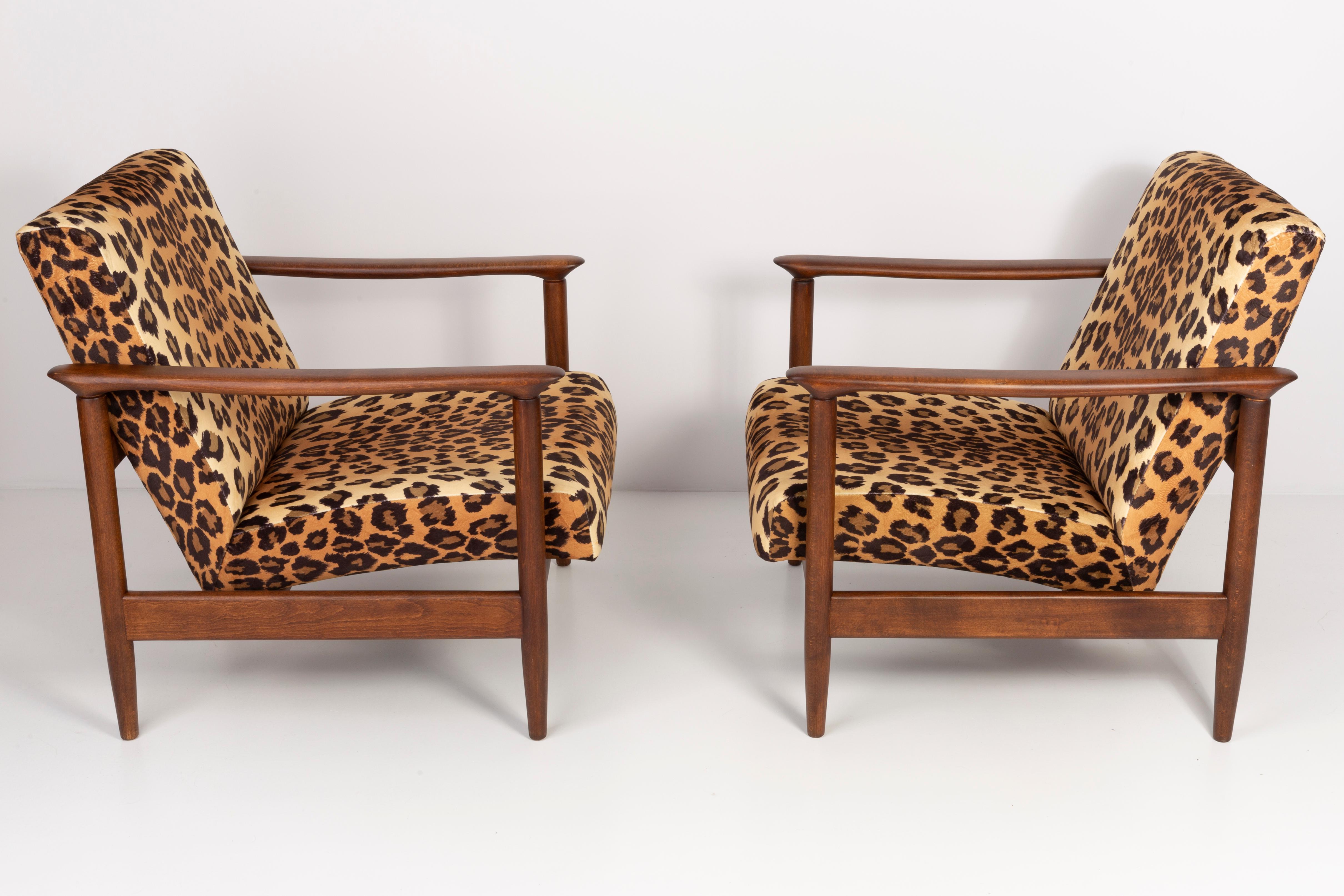 Mid-Century Modern Four Leopard Velvet Armchairs, Hollywood Regency, Edmund Homa, 1960s, Poland For Sale