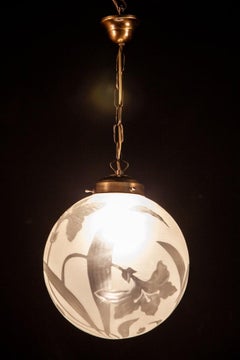Four Liberty Engraved Glass Sphere Chandeliers or Lanterns, Italy, 1940