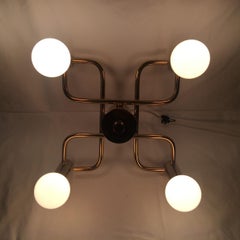 Four Light 1970s Brass Geometric Flush Mount Inspired by Sciolari