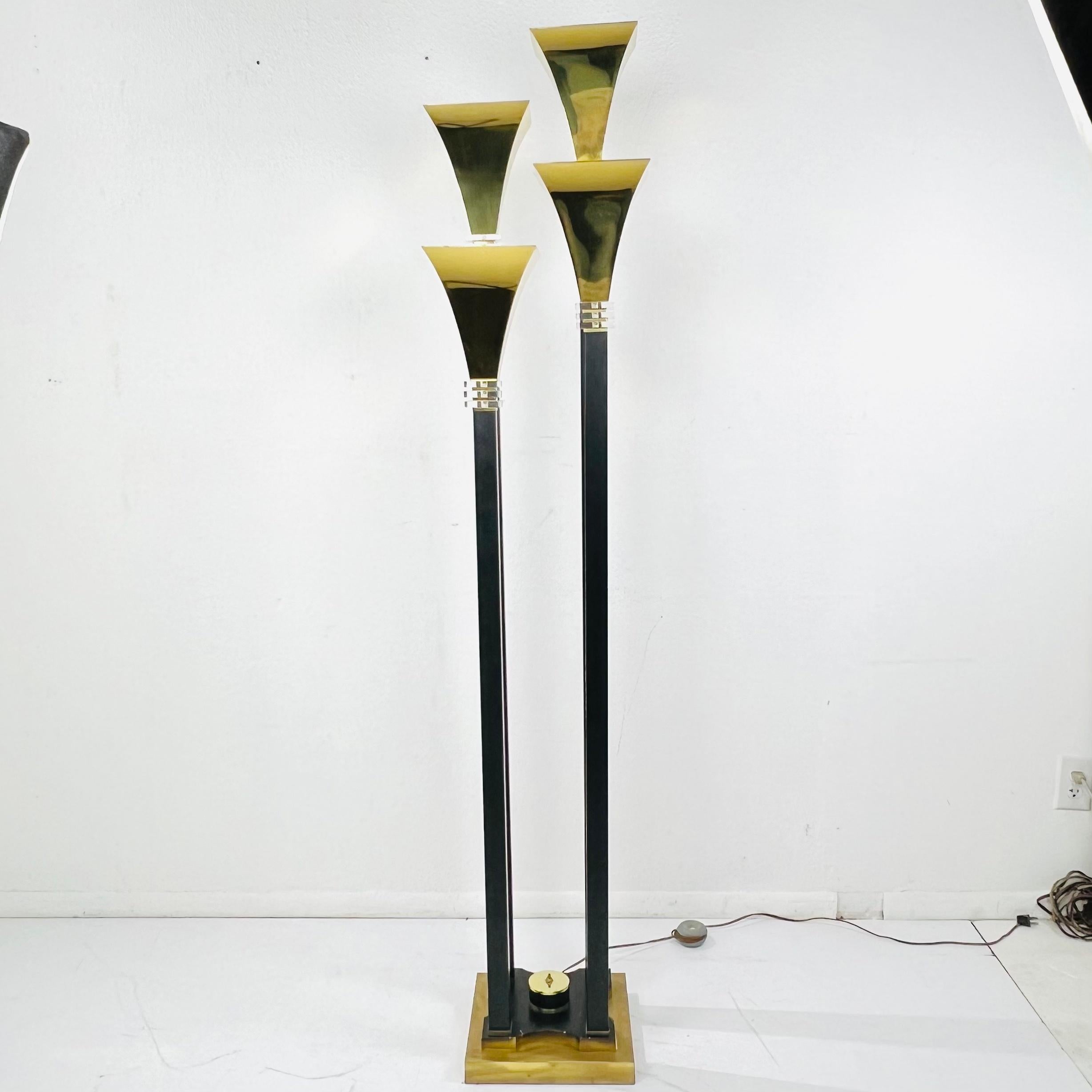 Four Light Brass & Lucite Torchiere Floor Lamp For Sale 8