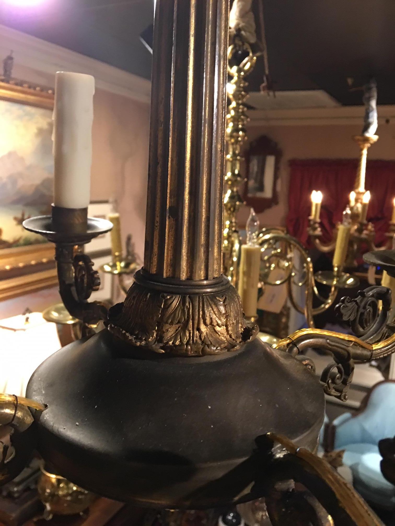 Four-Light Cast Bronze Empire Style Chandelier Light Fixture, Late 19th Century 7