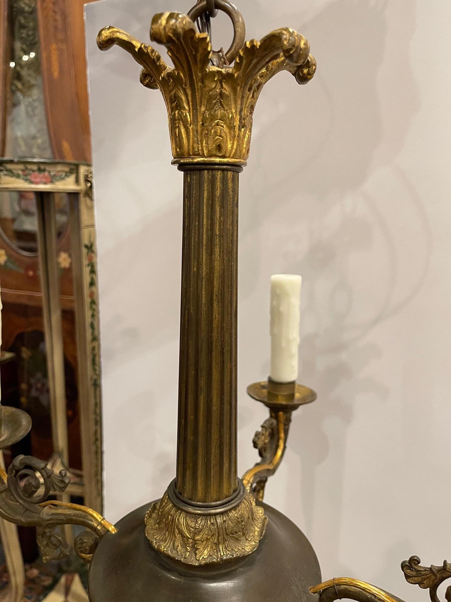 Four-Light Cast Bronze Empire Style Chandelier Light Fixture, Late 19th Century 1