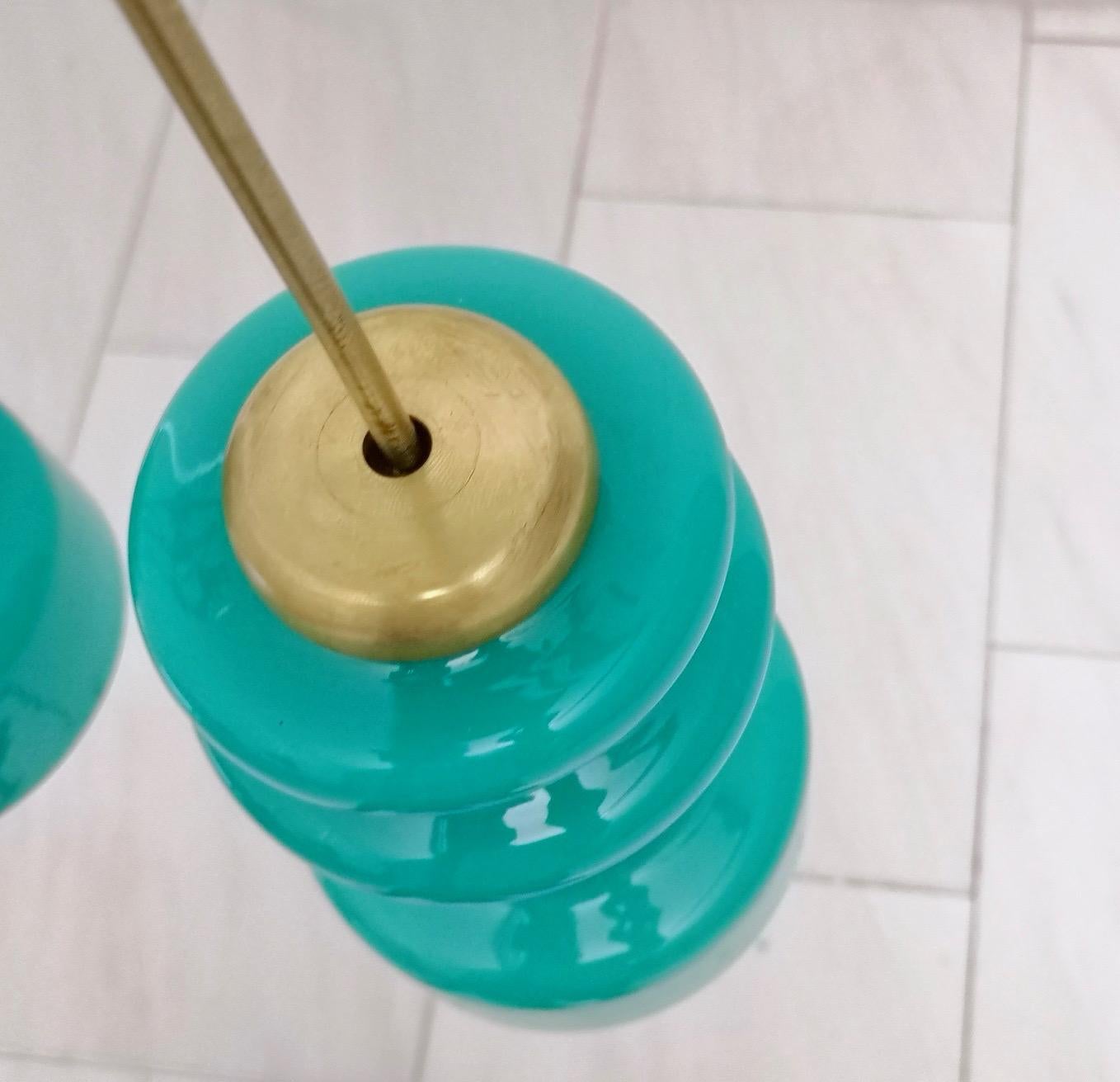 Four-Light Chandelier by Stilnovo with Turquoise Glass Lampshades, Italy 1950s 2