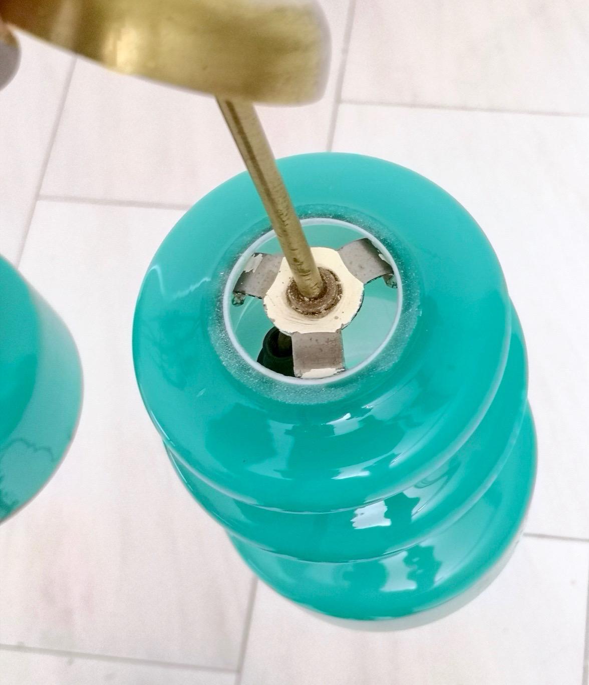Four-Light Chandelier by Stilnovo with Turquoise Glass Lampshades, Italy 1950s 1