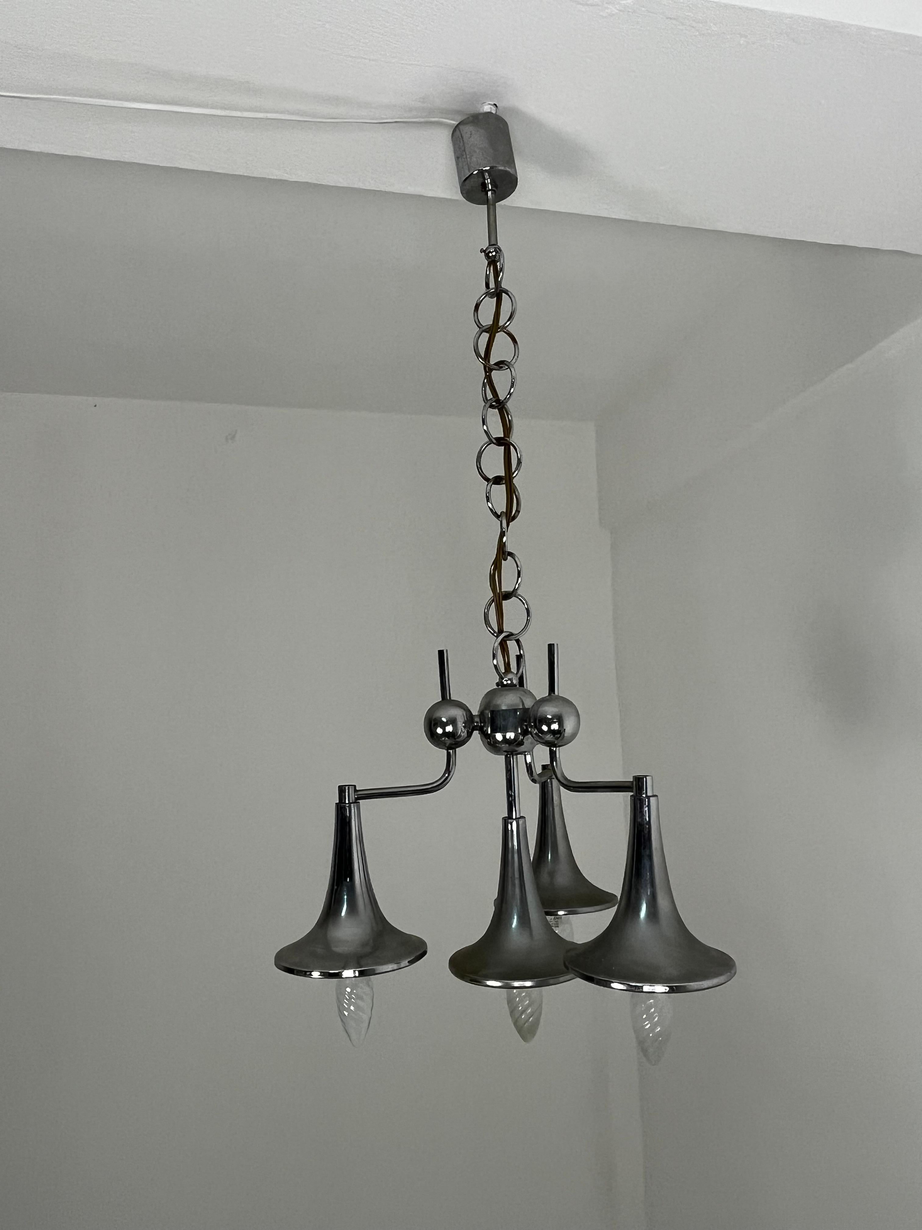 Four-light Chandelier in steel and Murano glass attributed to Reggiani, 1960s For Sale 4