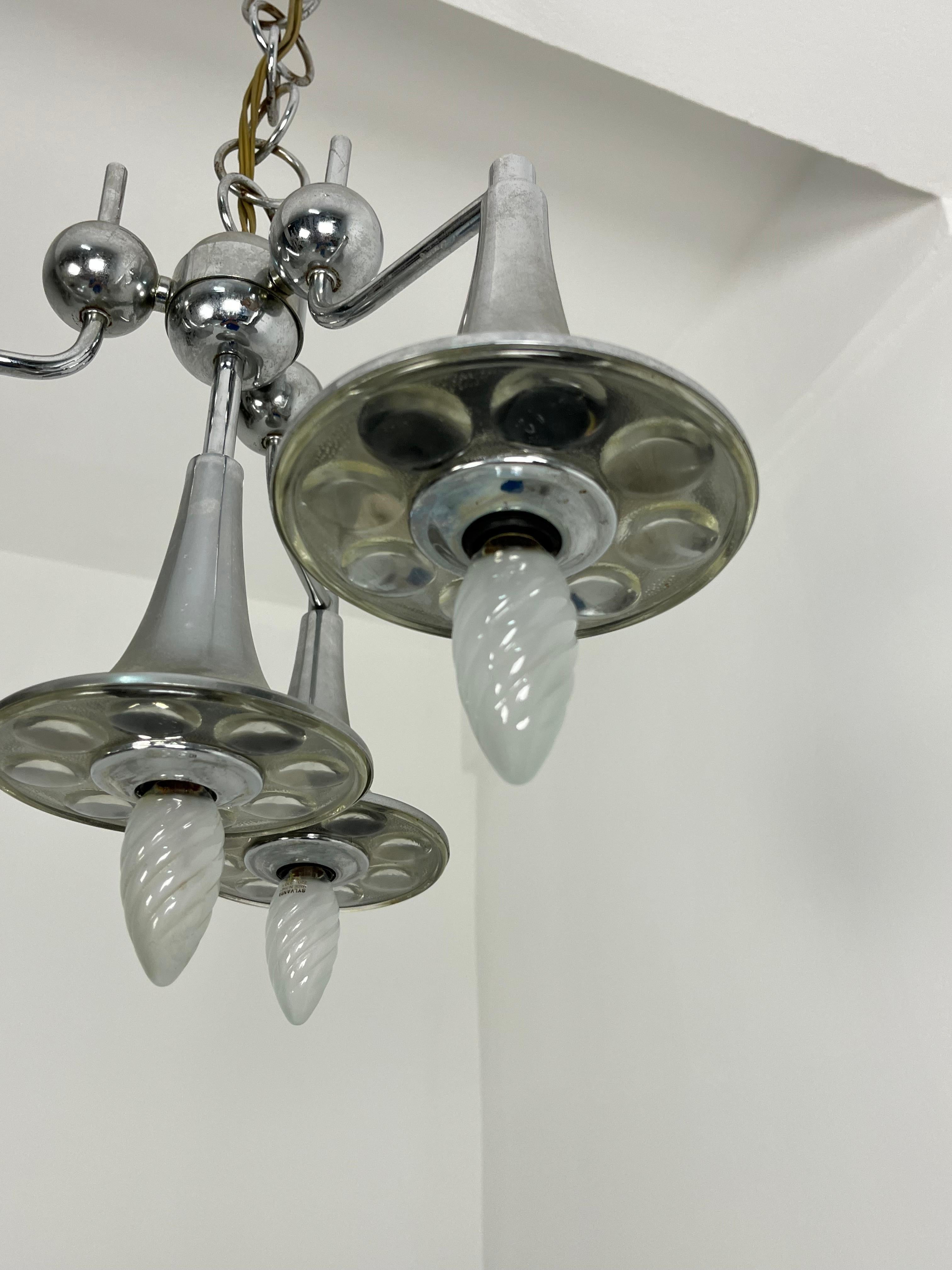 Four-light Chandelier in steel and Murano glass attributed to Reggiani, 1960s For Sale 5