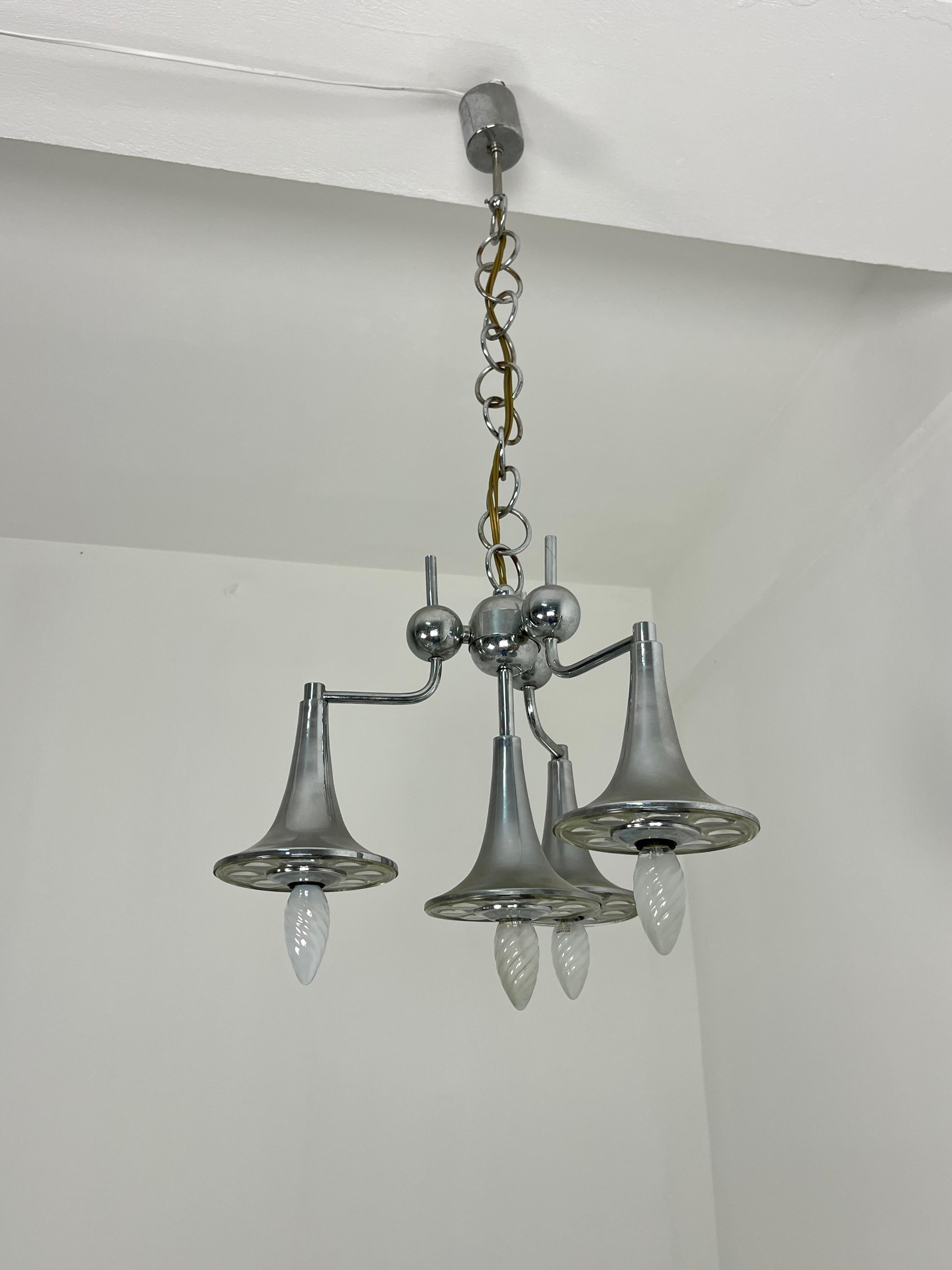 Four-light Chandelier in steel and Murano glass attributed to Reggiani, 1960s For Sale 6