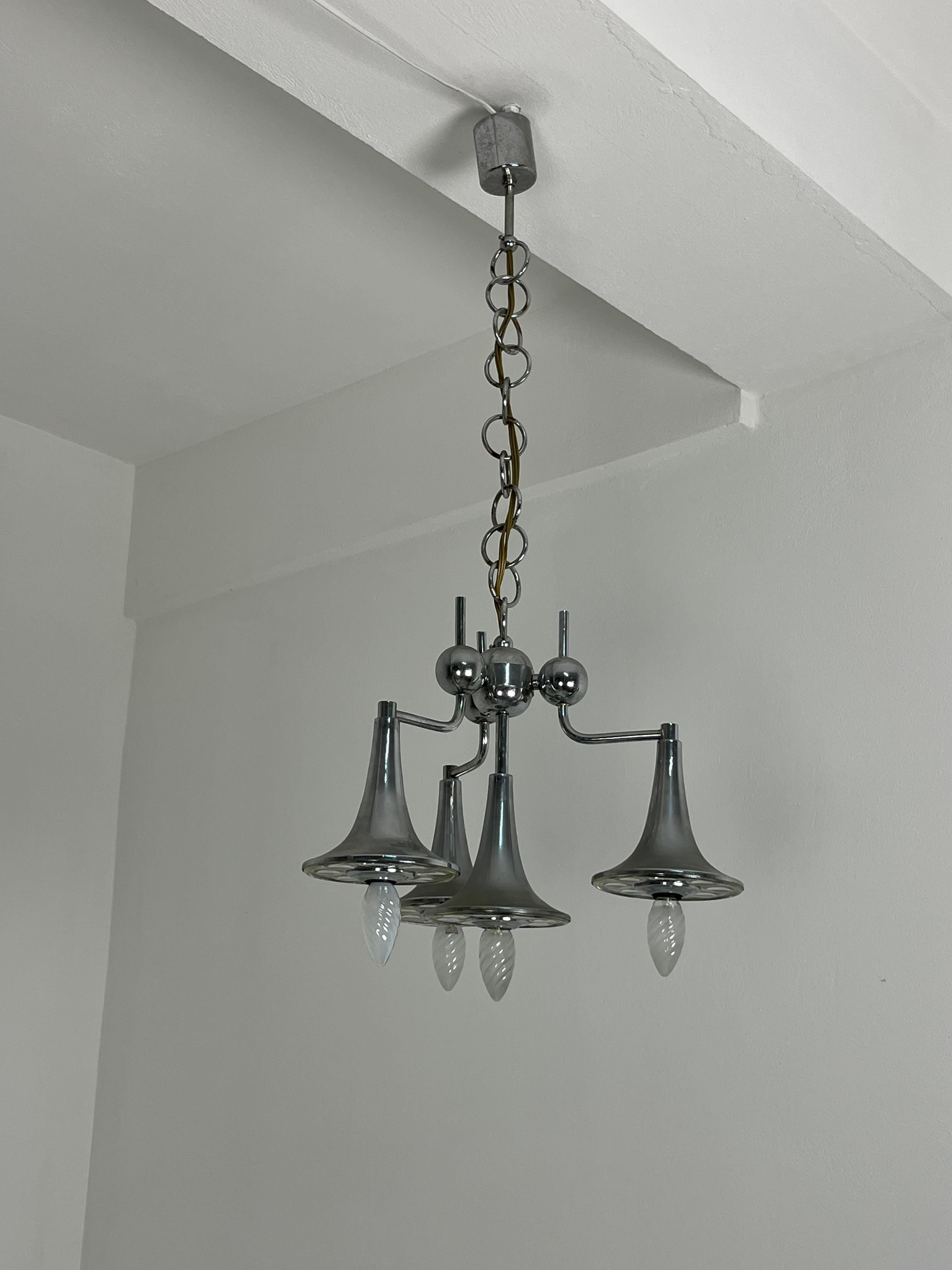 Four-light Chandelier in steel and Murano glass attributed to Reggiani, 1960s For Sale 1