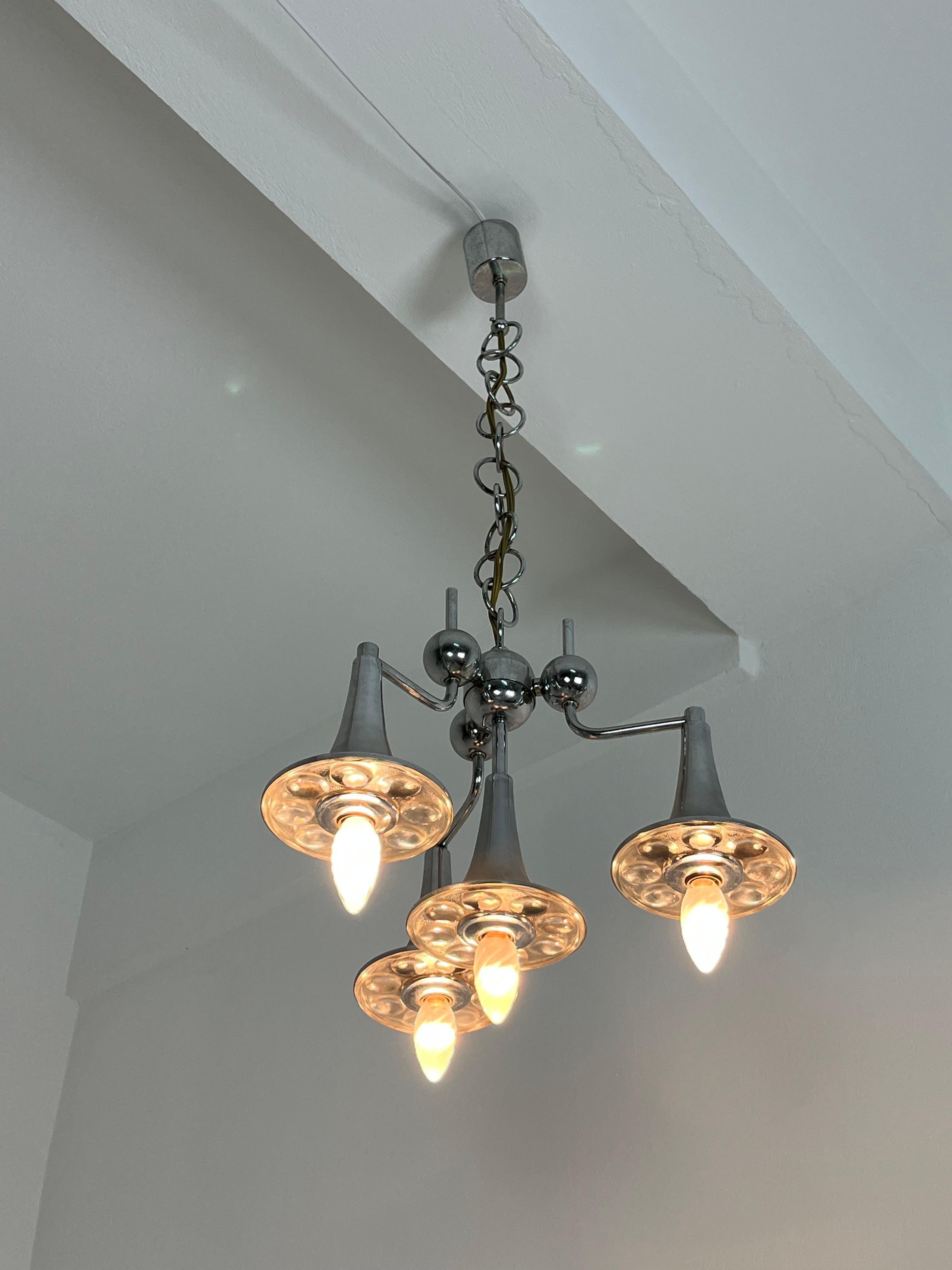 Four-light Chandelier in steel and Murano glass attributed to Reggiani, 1960s For Sale 2