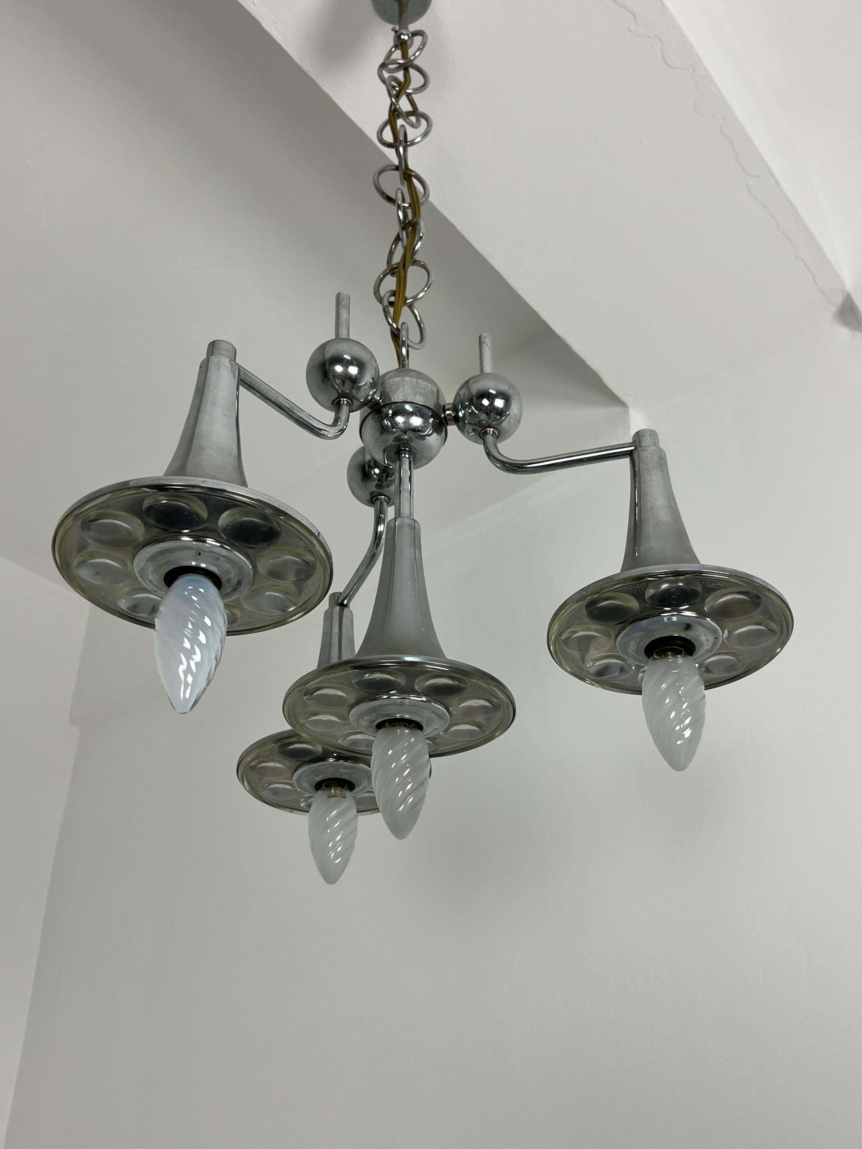 Four-light Chandelier in steel and Murano glass attributed to Reggiani, 1960s For Sale 3