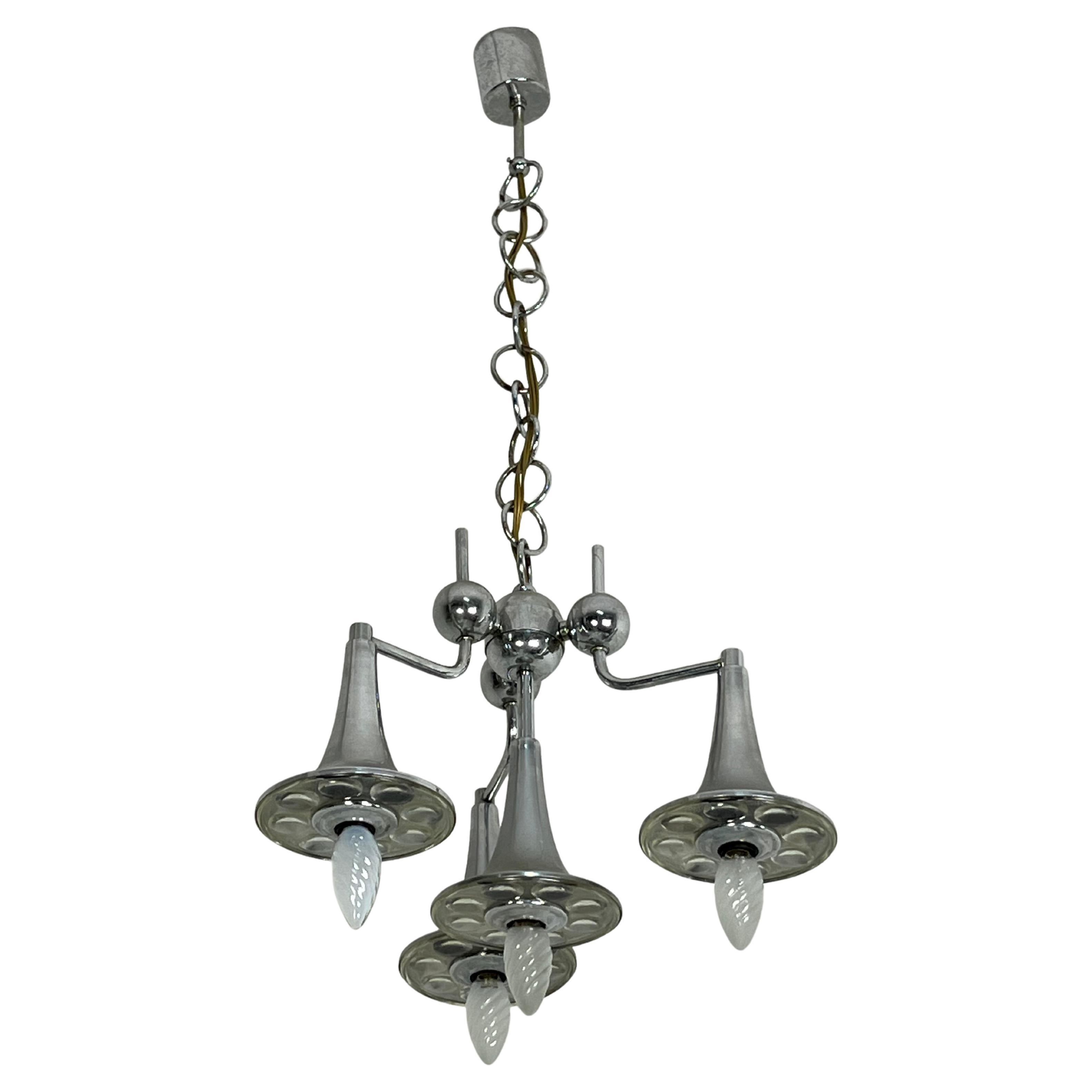 Four-light Chandelier in steel and Murano glass attributed to Reggiani, 1960s