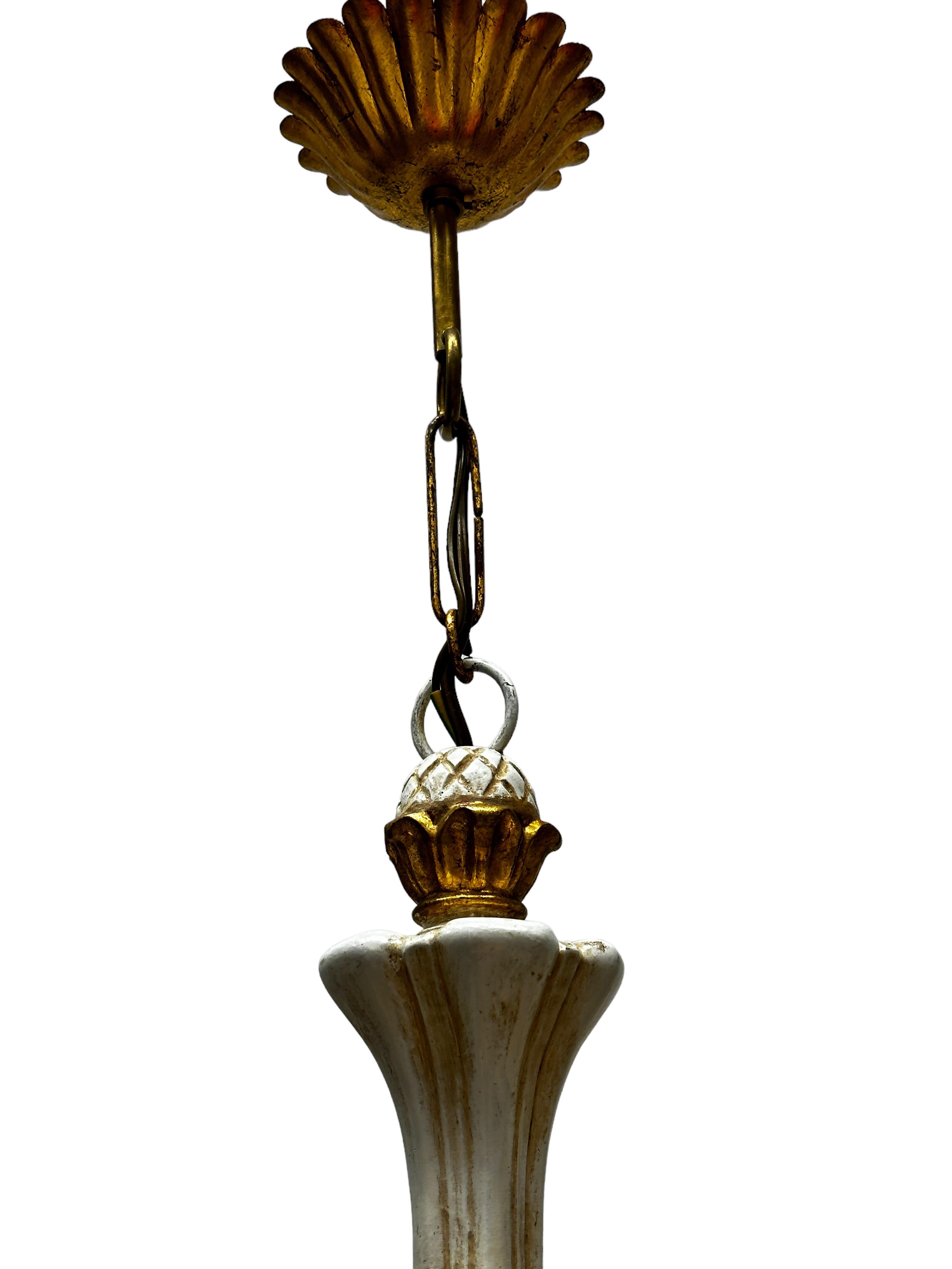 Four Light Chippy White & Giltwood Hollywood Regency Chandelier Tole, Austria For Sale 1
