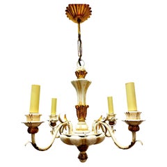 Four Light Chippy White & Giltwood Hollywood Regency Chandelier Tole, Austria