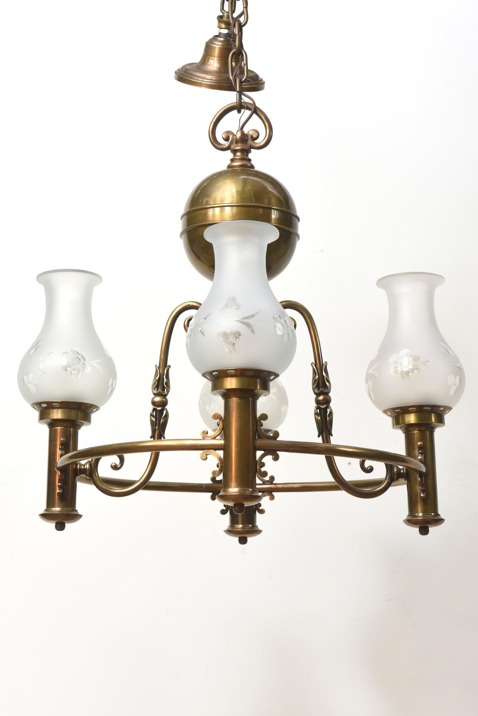 Glass Four Light Colonial Revival Chandelier For Sale