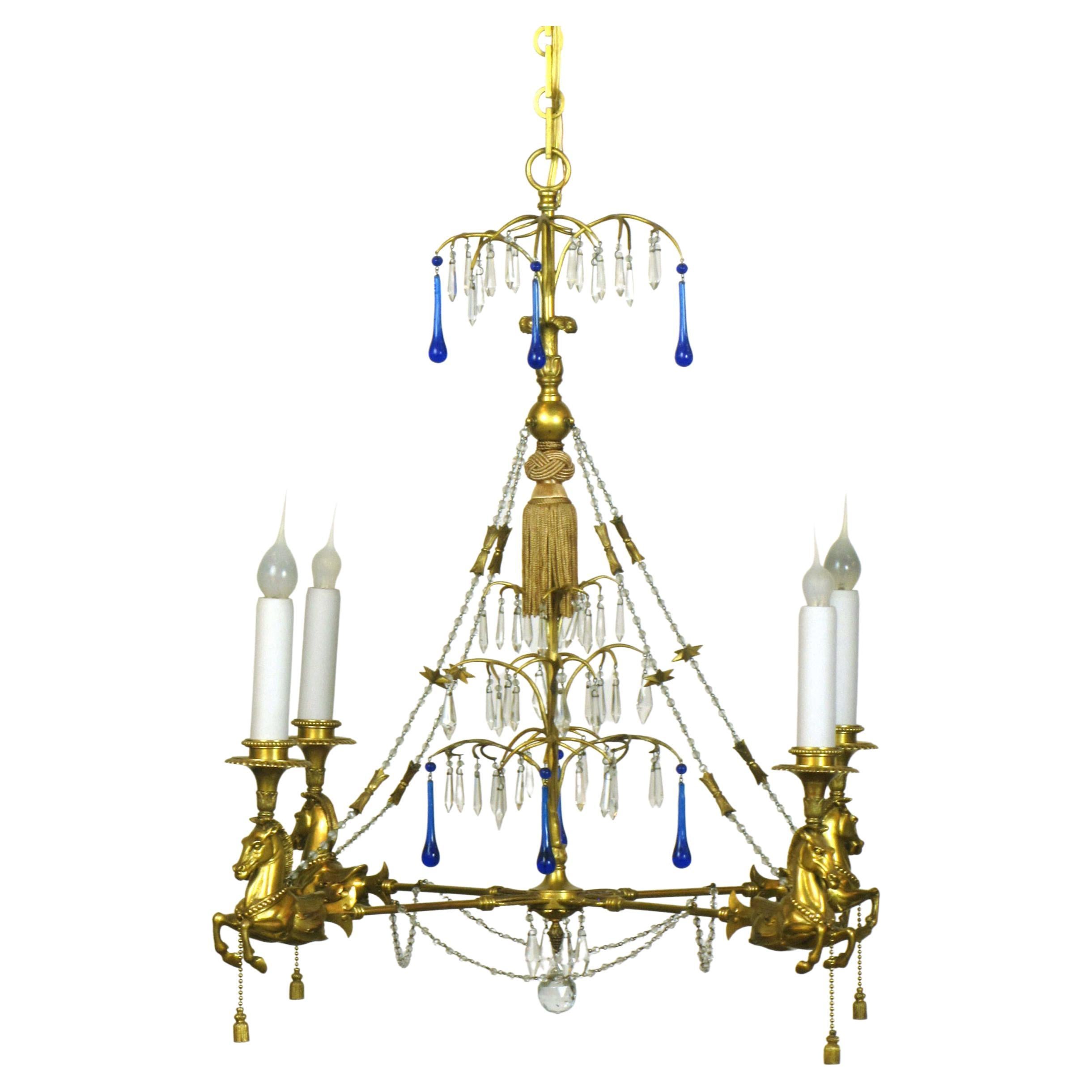 Four Light French Napoleon III Horse Chandelier For Sale