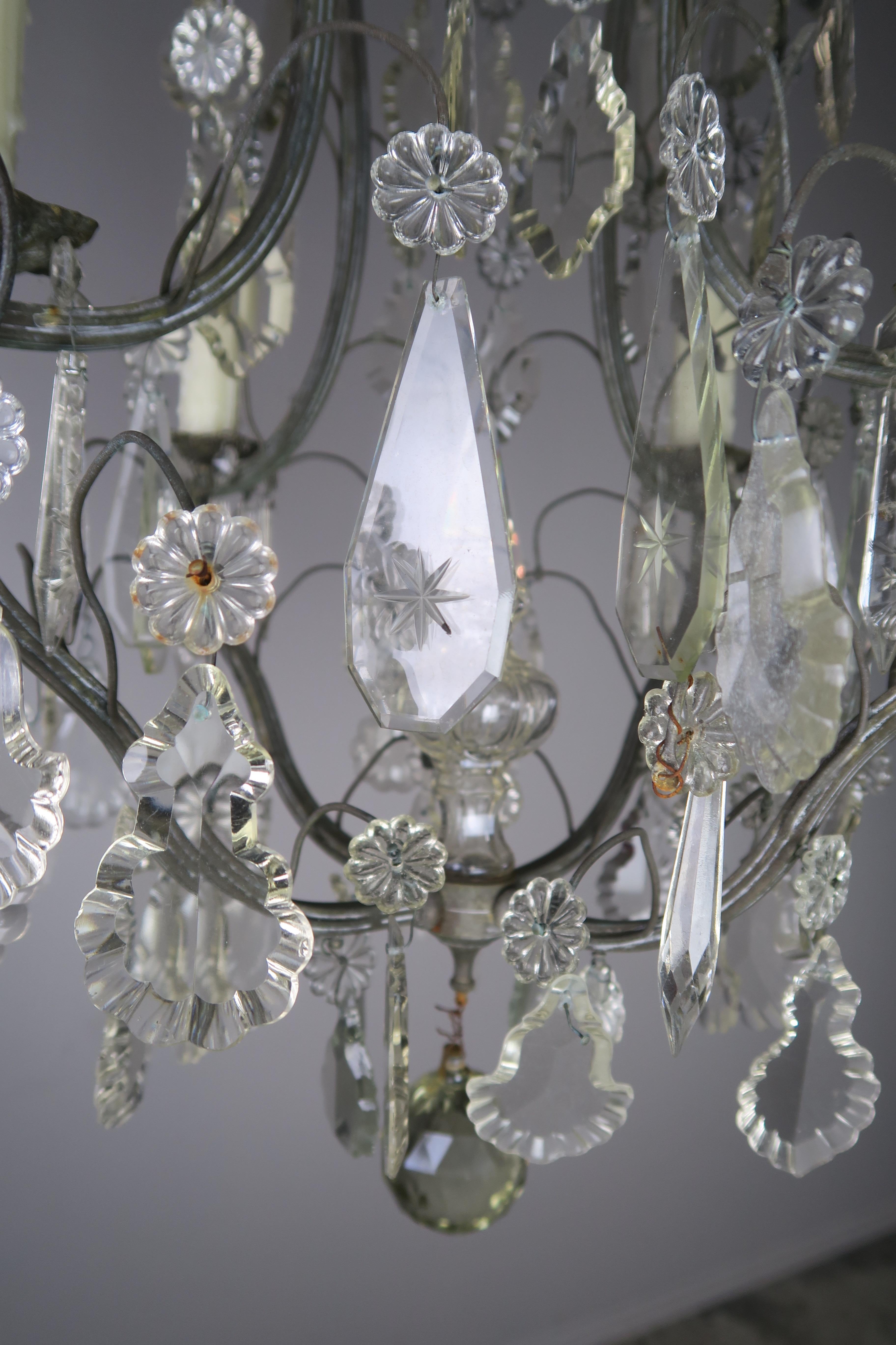 Four-Light Italian Crystal Chandelier, circa 1930s In Good Condition In Los Angeles, CA