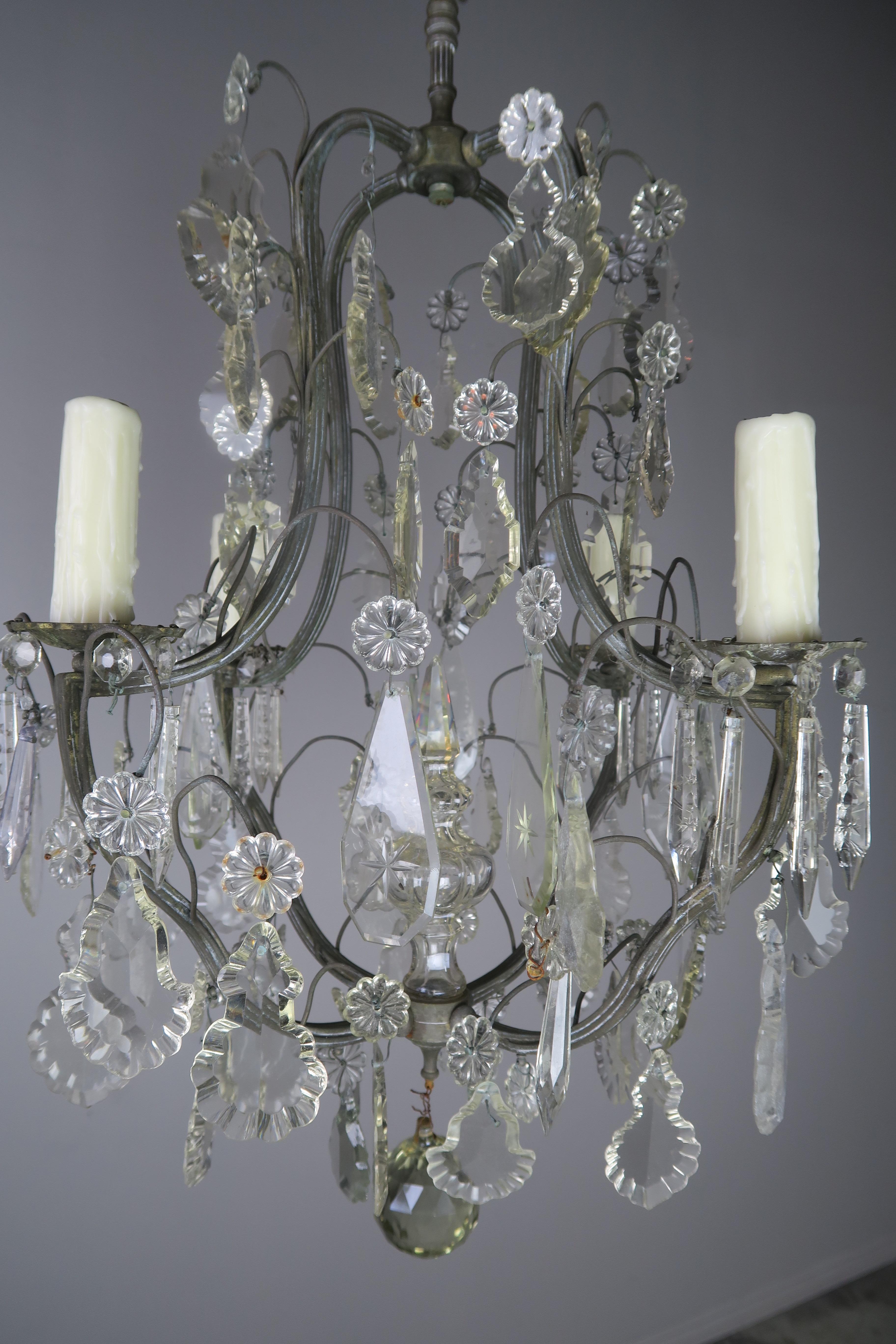 Mid-20th Century Four-Light Italian Crystal Chandelier, circa 1930s