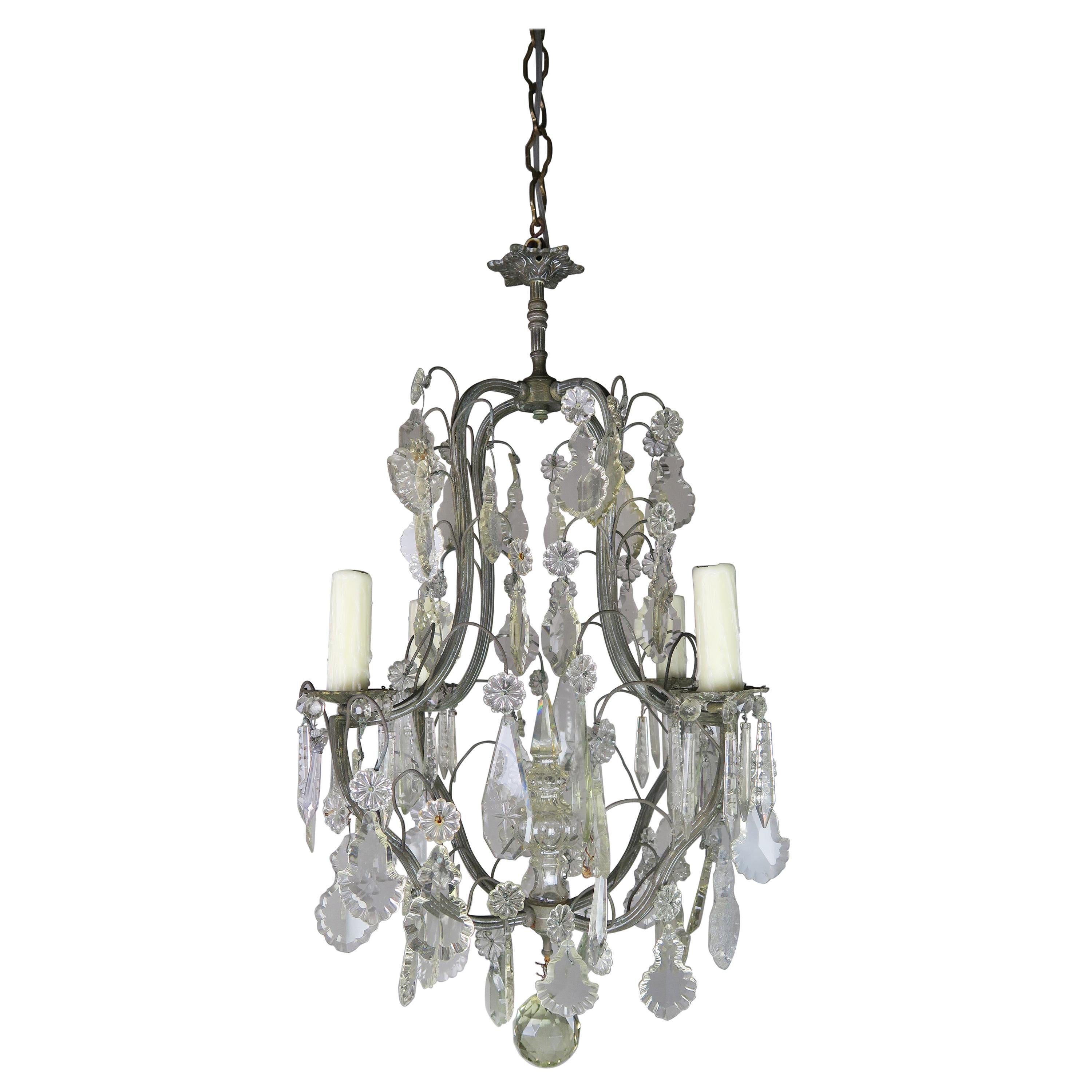 Four-Light Italian Crystal Chandelier, circa 1930s