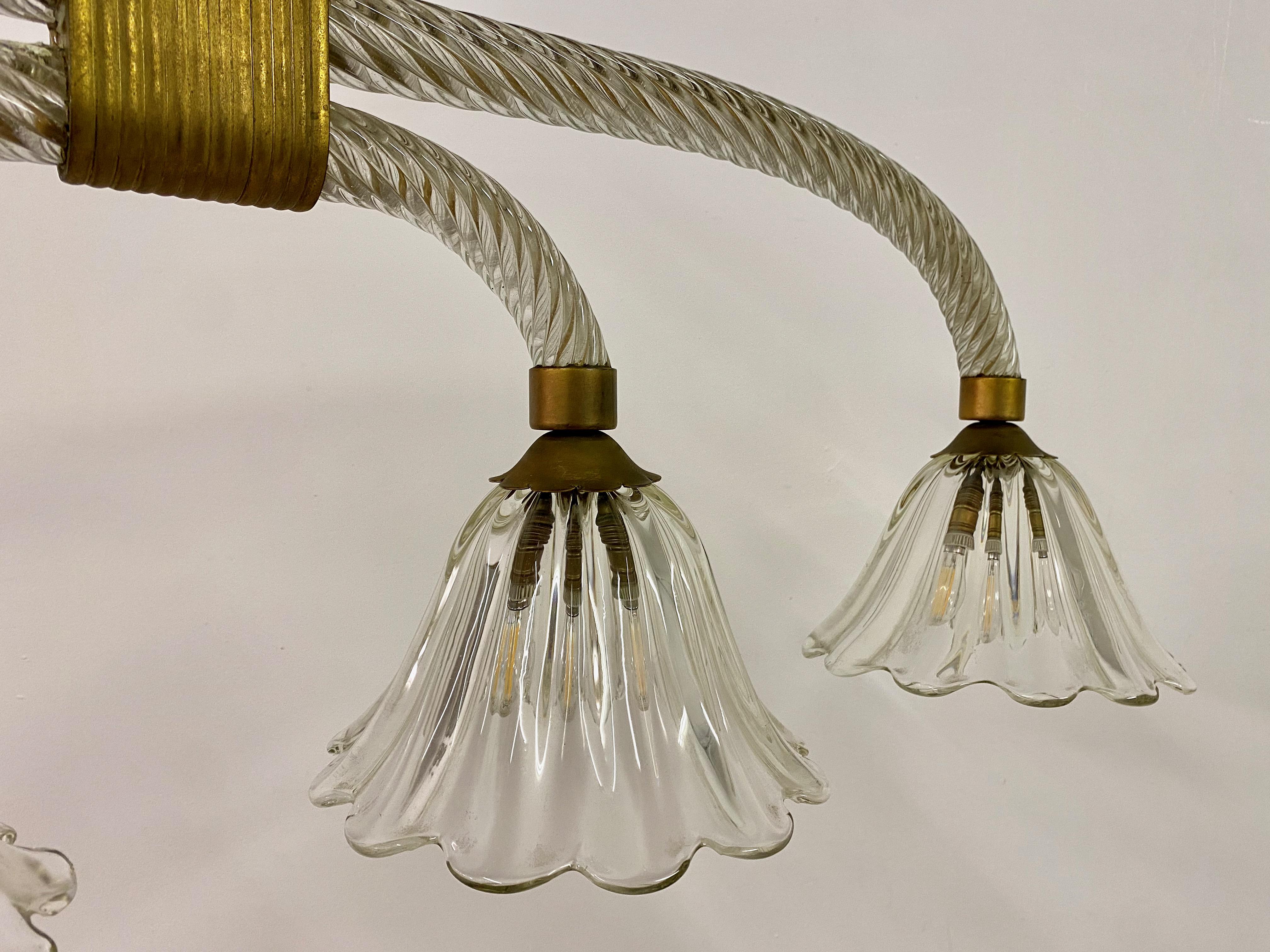 Mid-Century Modern Four Light Murano Chandelier attributed to Barovier and Toso For Sale