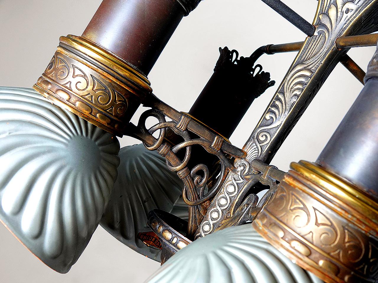 Four Light Railroad Center Chandelier In Good Condition For Sale In Peekskill, NY